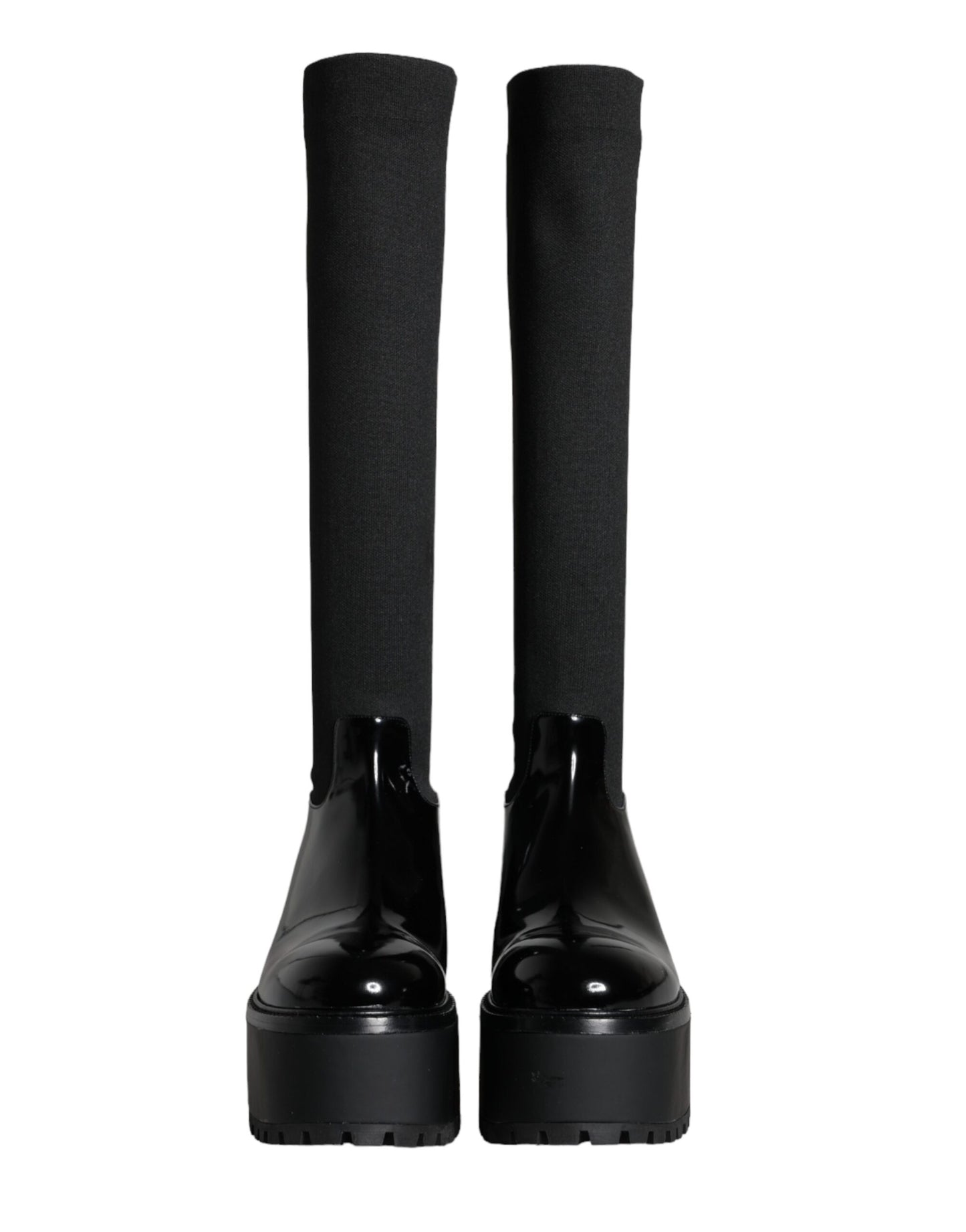 Dolce & Gabbana Black Leather Jersey Knee High Boots Shoes EU39 / US8.5