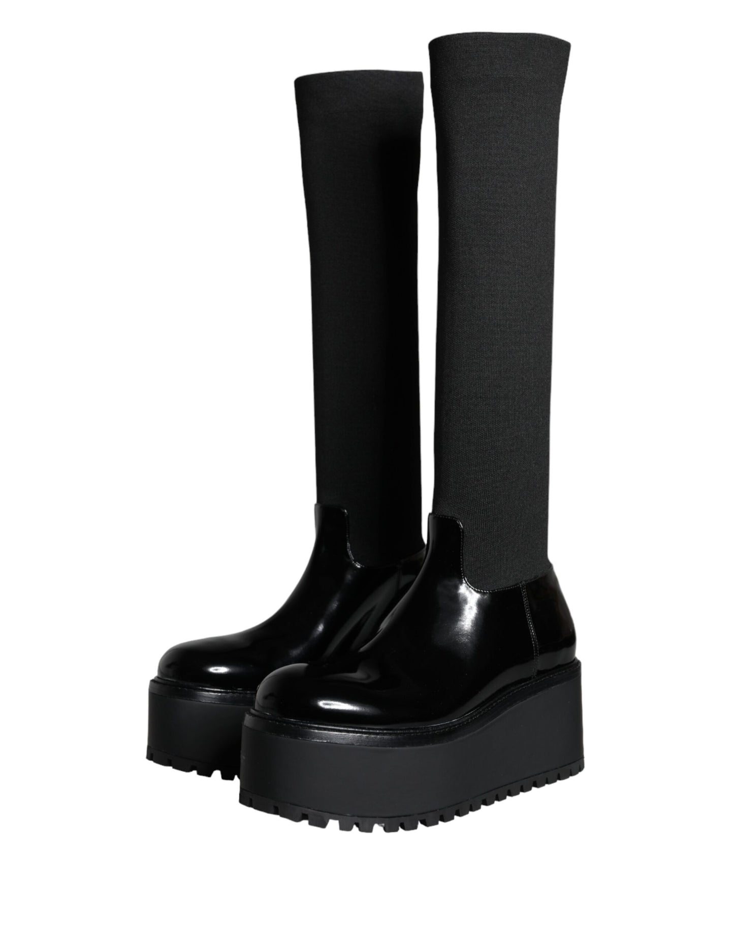 Dolce & Gabbana Black Leather Jersey Knee High Boots Shoes EU39 / US8.5