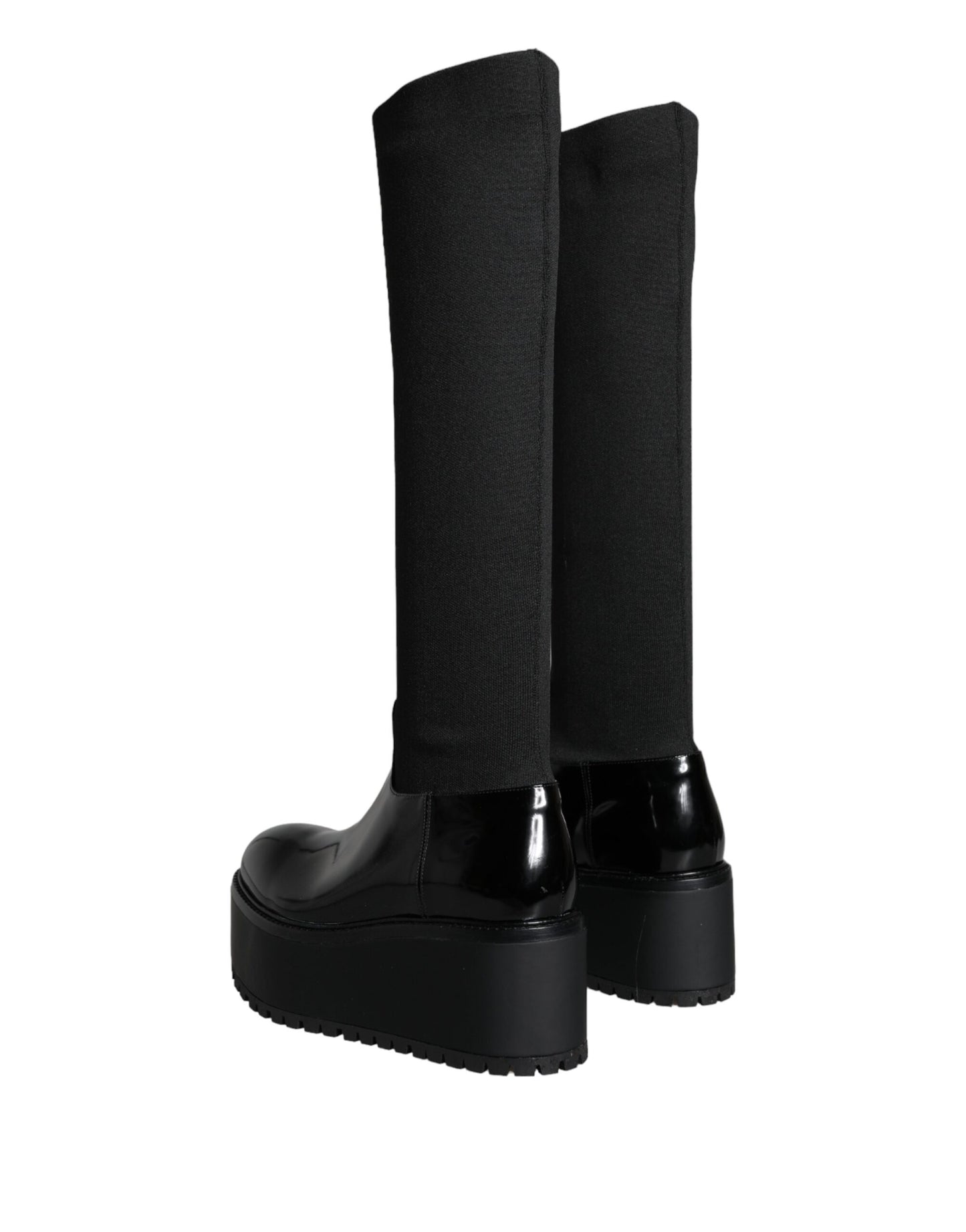 Dolce & Gabbana Black Leather Jersey Knee High Boots Shoes EU39 / US8.5