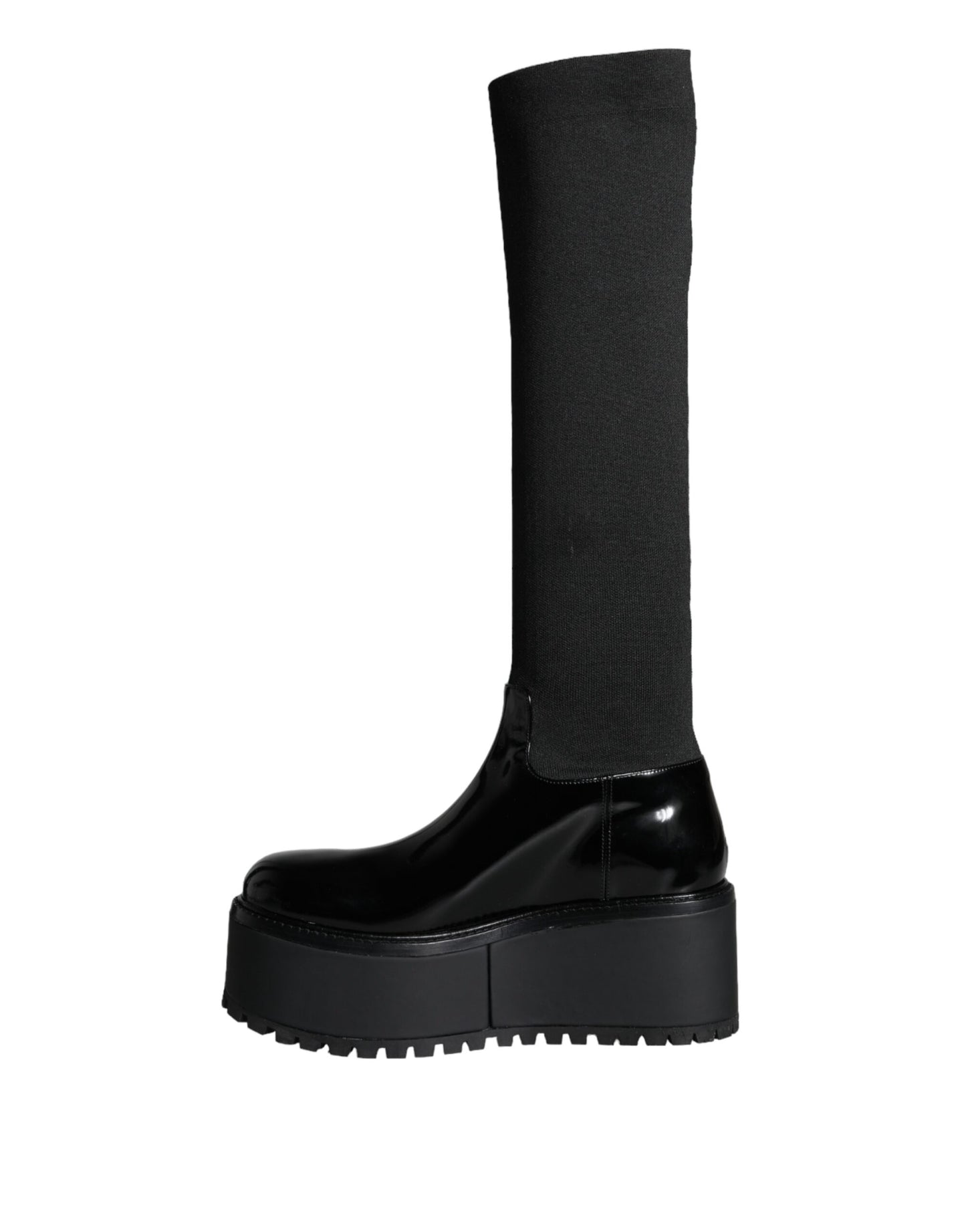 Dolce & Gabbana Black Leather Jersey Knee High Boots Shoes EU39 / US8.5