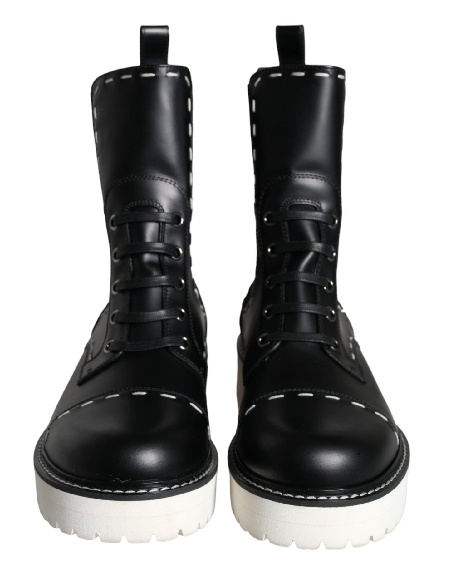 Dolce & Gabbana Black Leather Combat Mid Calf Boots Shoes EU36 / US5.5