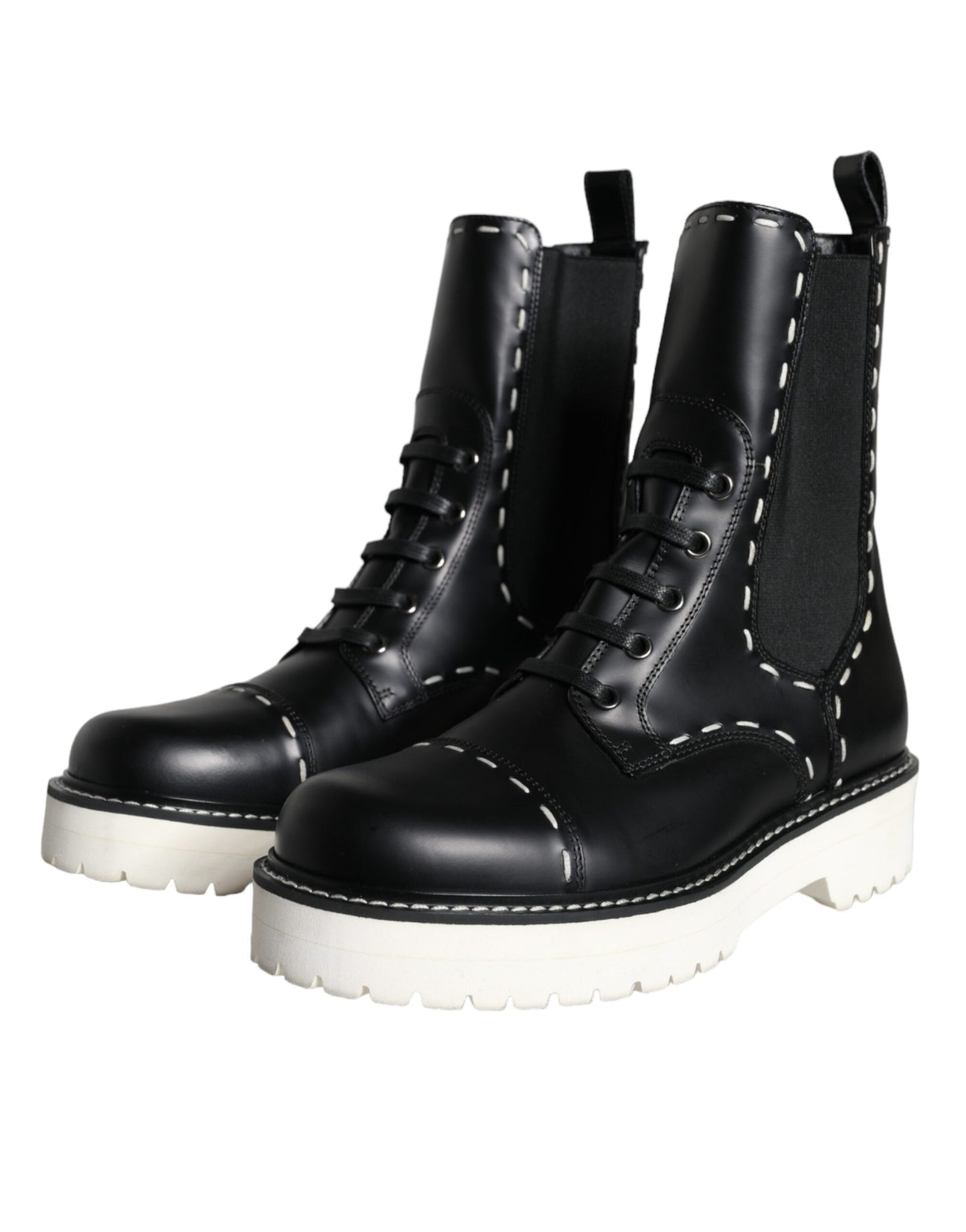 Dolce & Gabbana Black Leather Combat Mid Calf Boots Shoes EU36 / US5.5