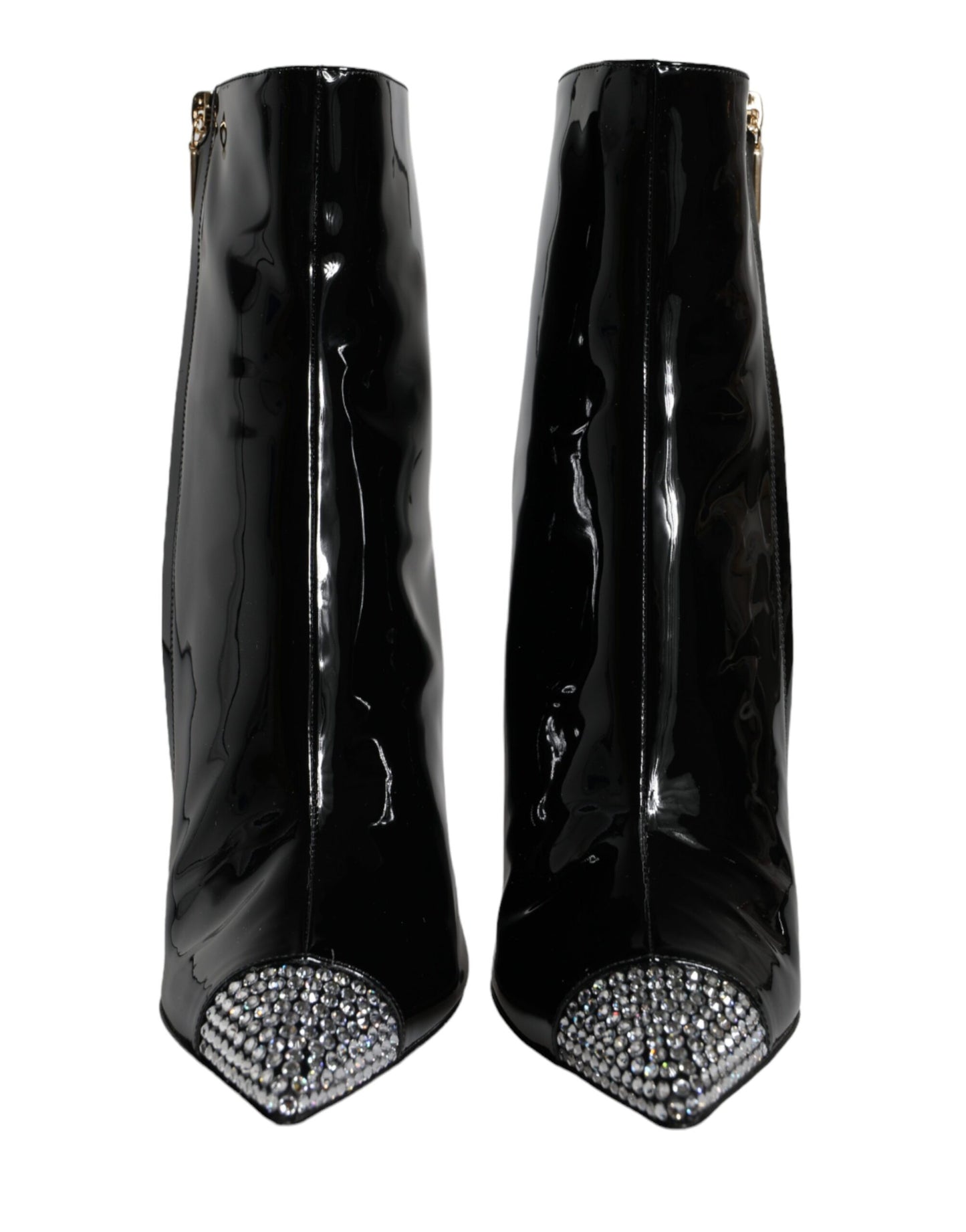 Dolce & Gabbana Black Patent Leather Crystal Heel Boots Shoes EU39 / US8.5