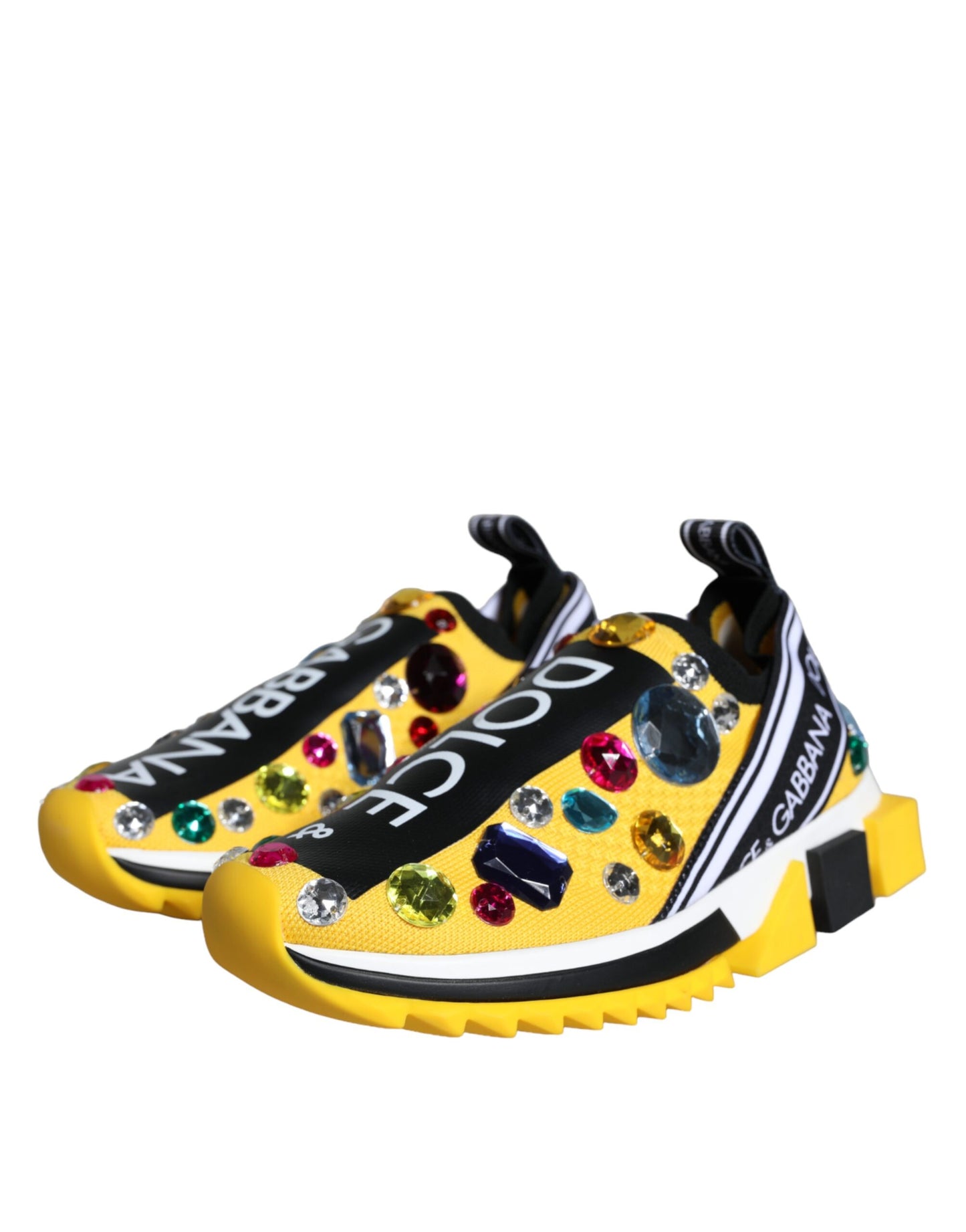 Dolce & Gabbana Yellow Sorrento Crystals Sneakers Womens Shoes EU37 / US6.5