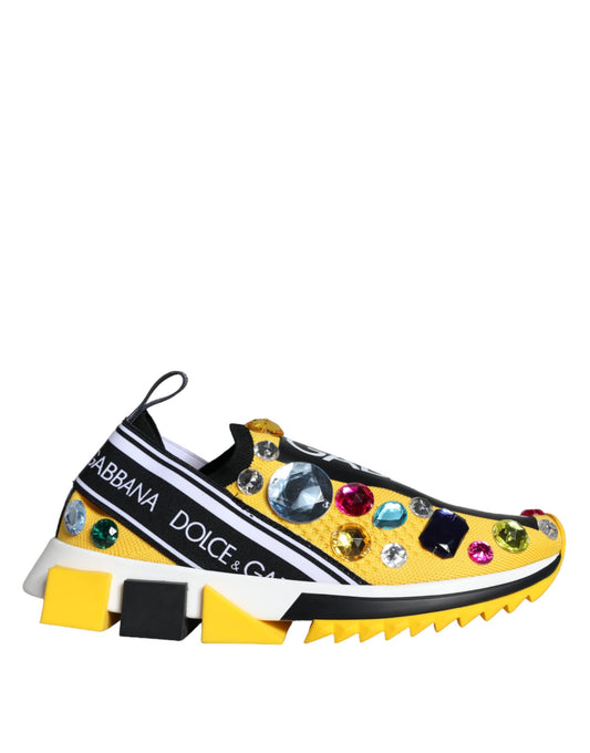 Dolce & Gabbana Yellow Sorrento Crystals Sneakers Womens Shoes EU37 / US6.5