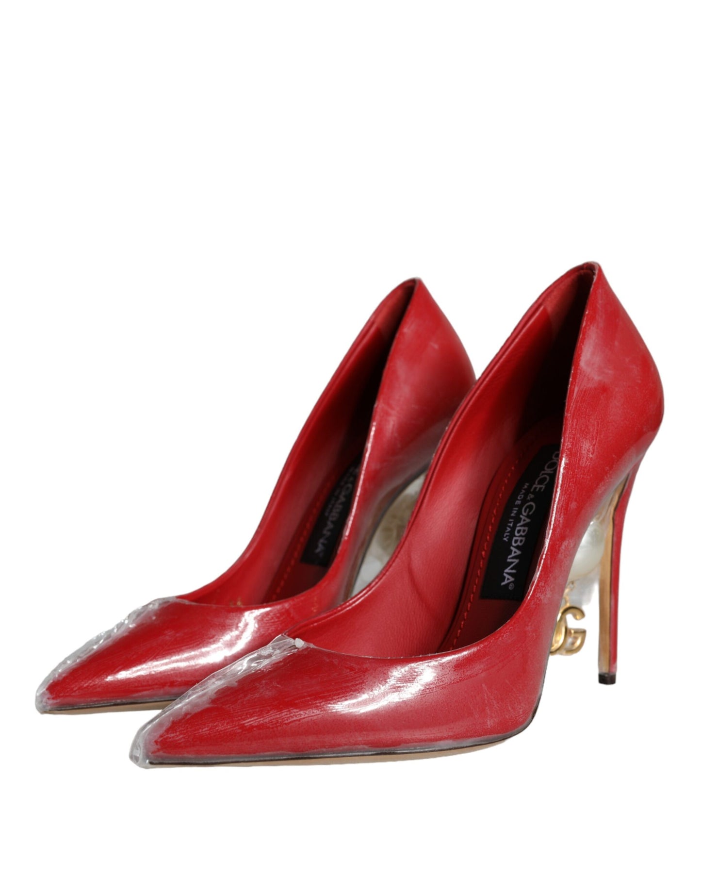 Dolce & Gabbana Red Patent Leather Faux Pearl Heels Pumps Shoes EU36 / US5.5