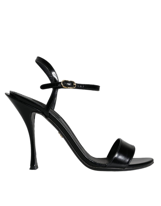 Dolce & Gabbana Black KEIRA Leather Heels Sandals Shoes EU38.5 / US8