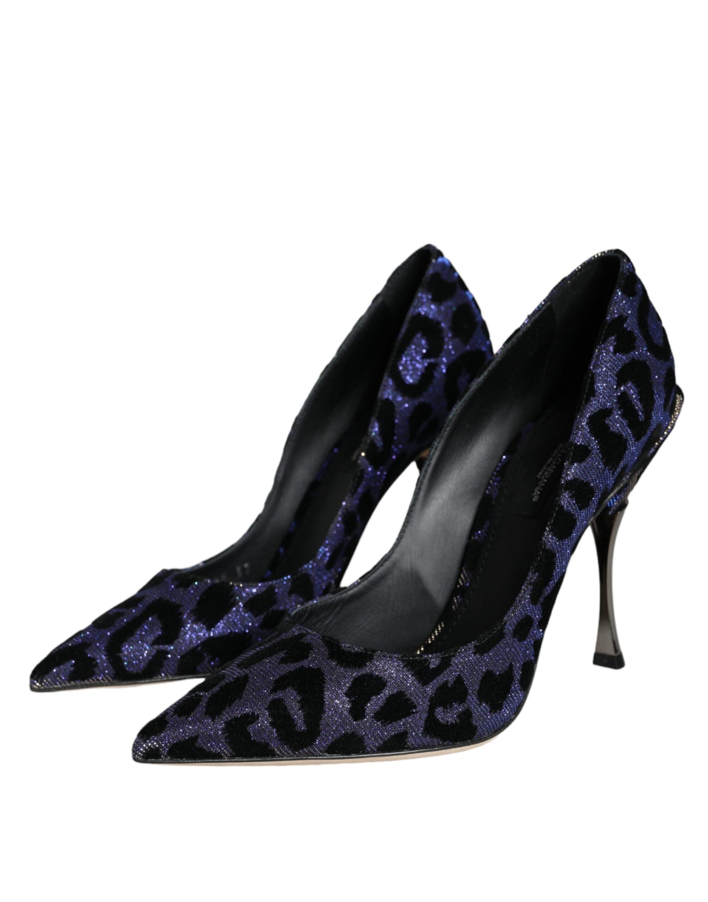 Dolce & Gabbana Dark Blue Leopard Lurex Heels Pumps Shoes EU37 / US6.5