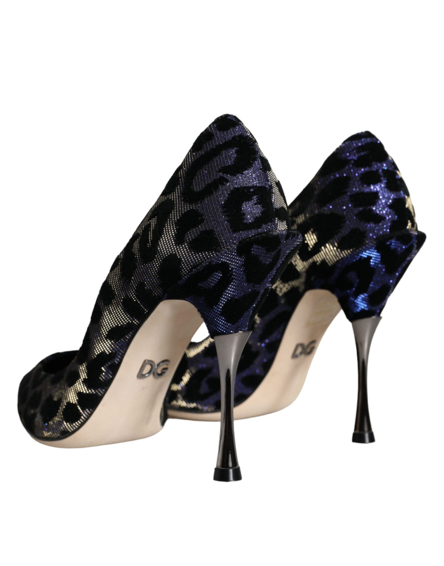 Dolce & Gabbana Dark Blue Leopard Lurex Heels Pumps Shoes EU37 / US6.5