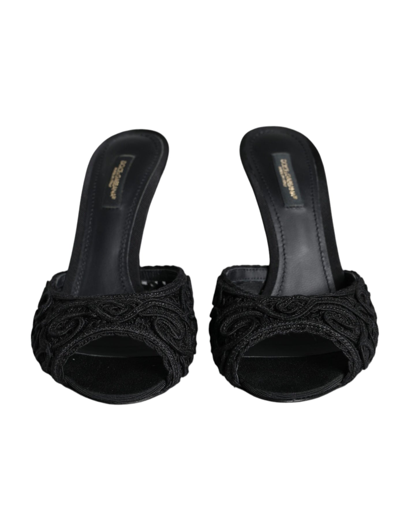 Dolce & Gabbana Black Keira Cordonetto Heels Slides Shoes EU37 / US6.5