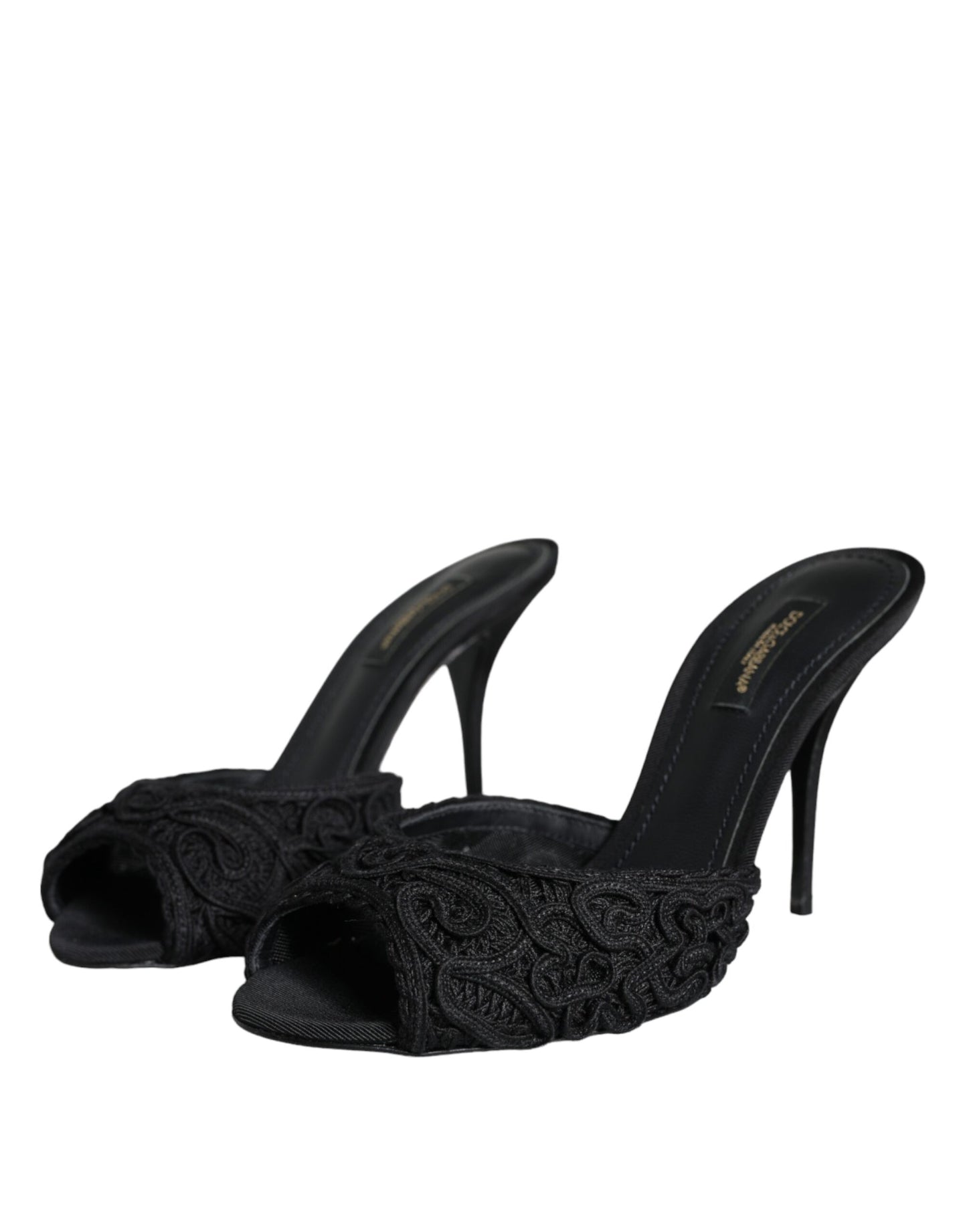 Dolce & Gabbana Black Keira Cordonetto Heels Slides Shoes EU37 / US6.5