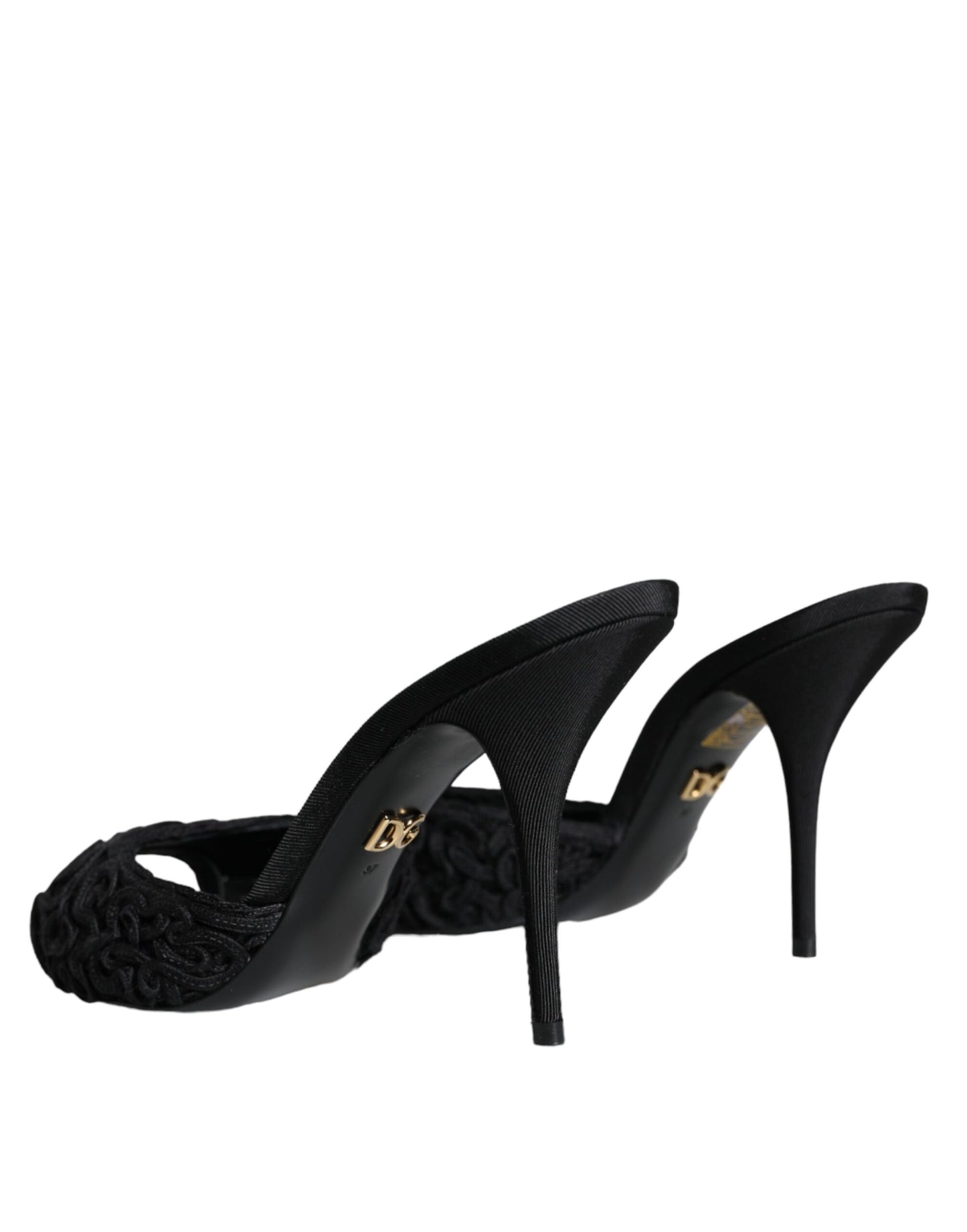 Dolce & Gabbana Black Keira Cordonetto Heels Slides Shoes EU37 / US6.5