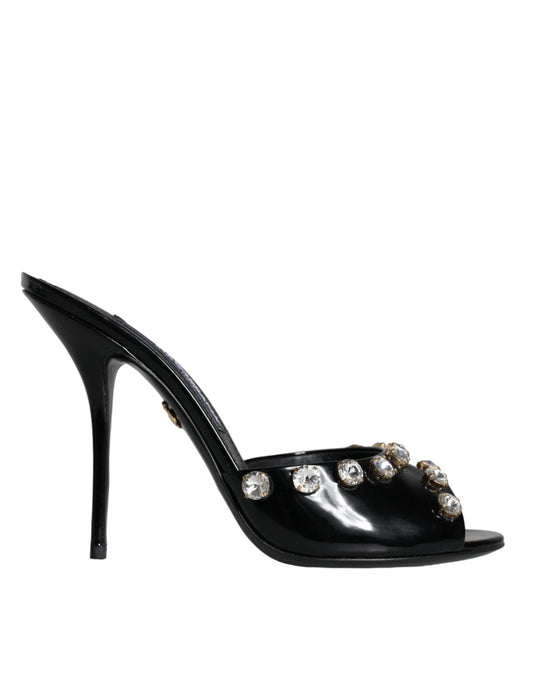 Dolce & Gabbana Black Crystal Heels Keira Sandals Shoes EU39 / US8.5