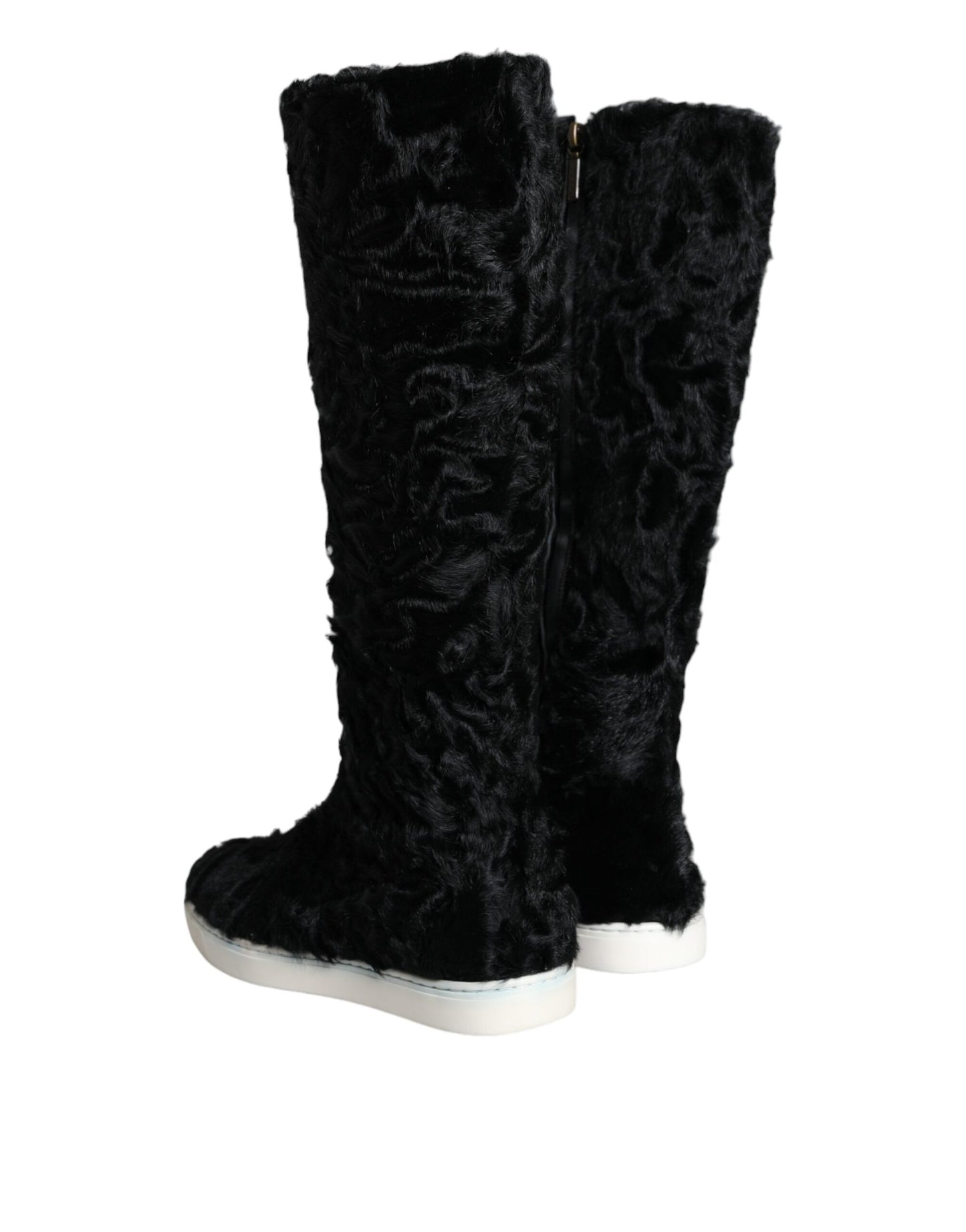 Dolce & Gabbana Black Xiangao Lamb Fur Leather Boots Shoes EU36 / US5.5