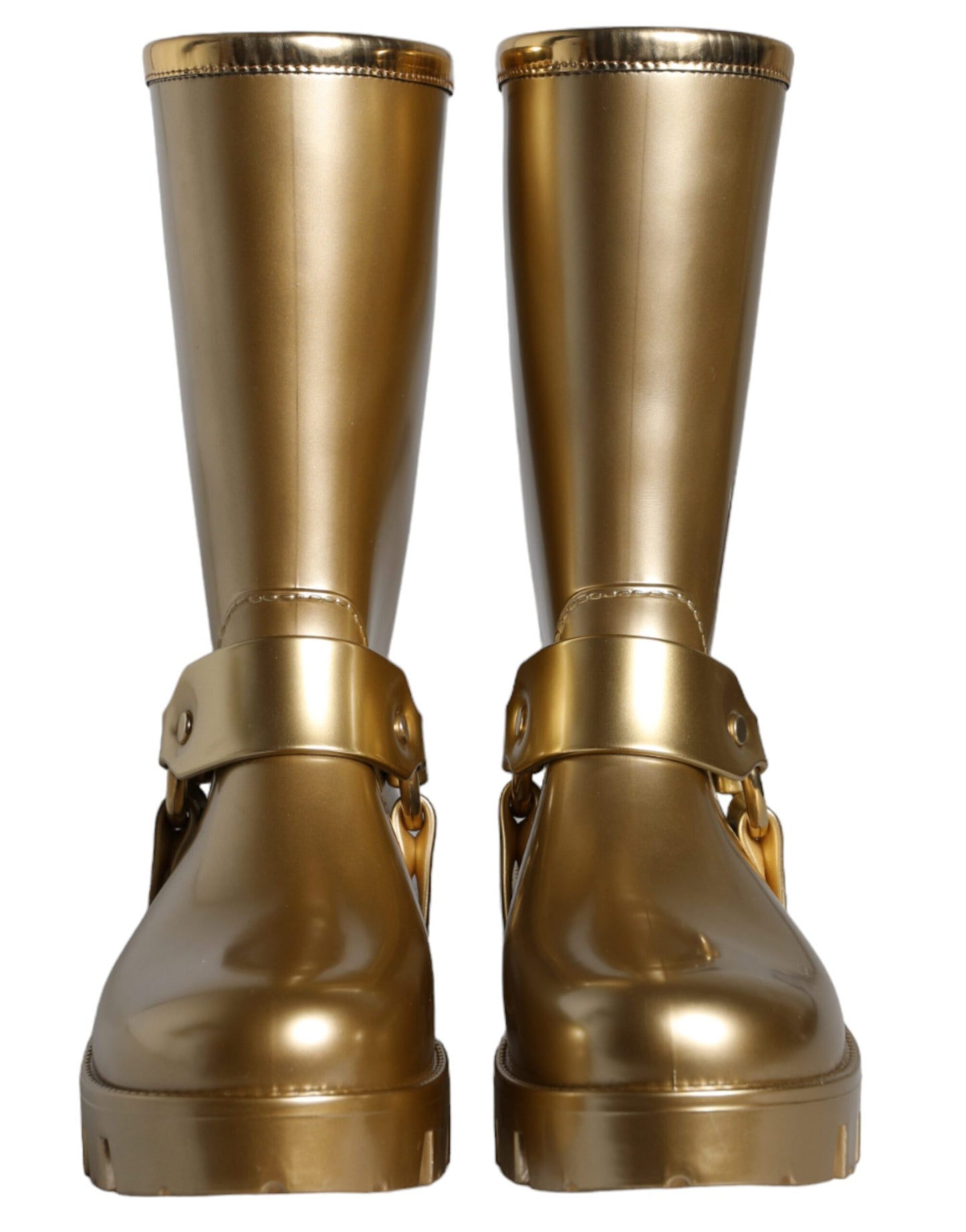 Dolce & Gabbana Metallic Gold Rubber PVC Rain Boots Shoes EU37 / US6.5