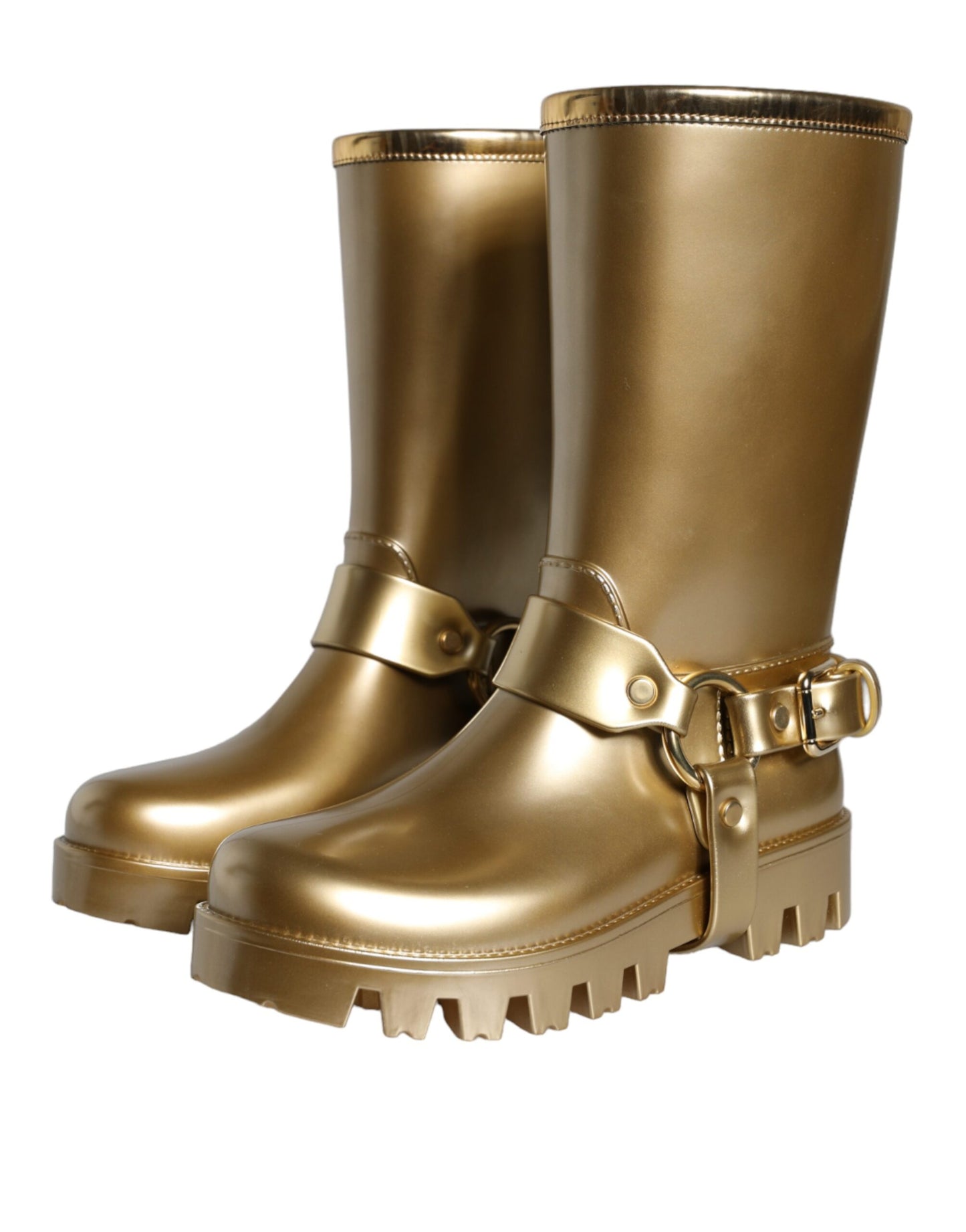 Dolce & Gabbana Metallic Gold Rubber PVC Rain Boots Shoes EU37 / US6.5