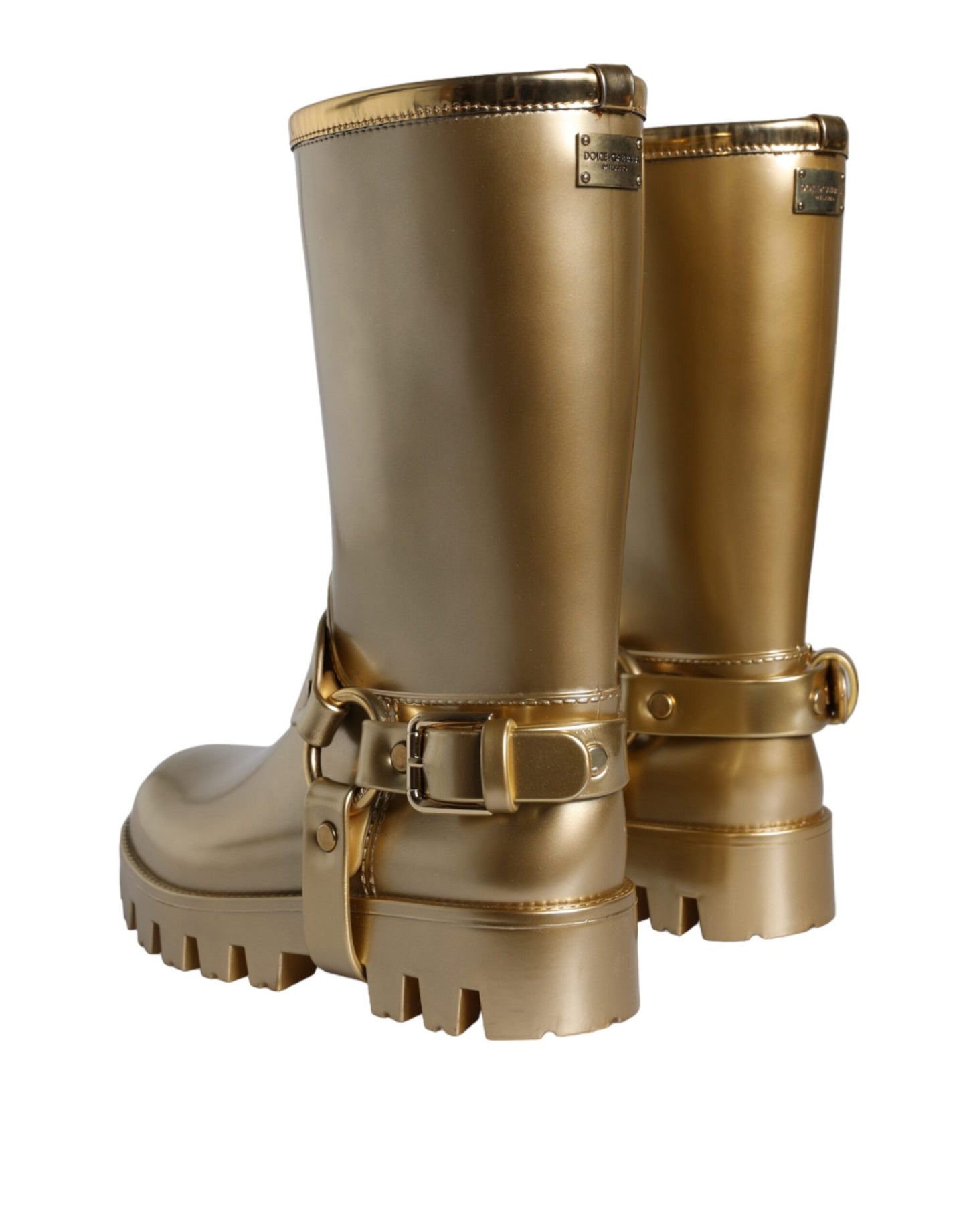 Dolce & Gabbana Metallic Gold Rubber PVC Rain Boots Shoes EU37 / US6.5