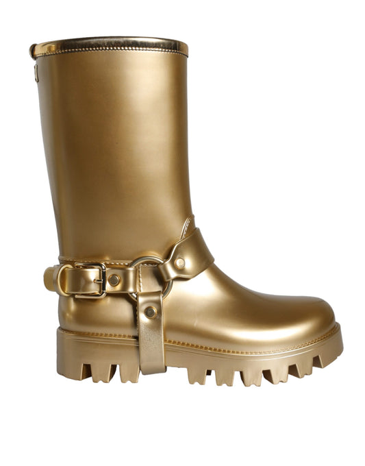 Dolce & Gabbana Metallic Gold Rubber PVC Rain Boots Shoes EU37 / US6.5