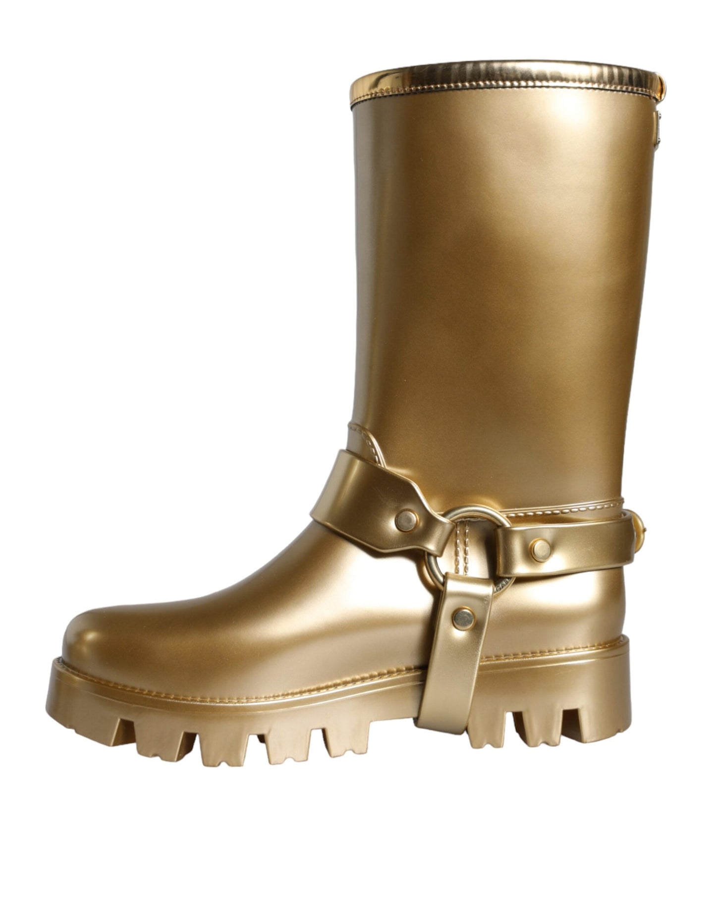 Dolce & Gabbana Metallic Gold Rubber PVC Rain Boots Shoes EU37 / US6.5