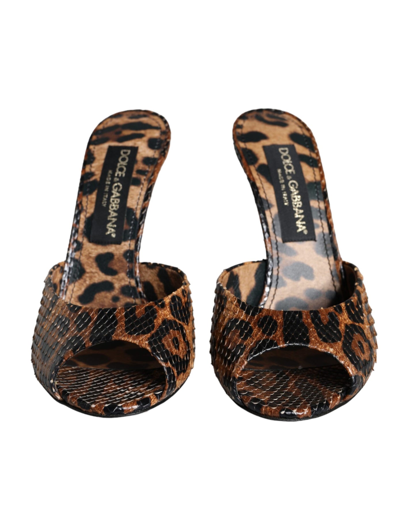 Dolce & Gabbana Brown Leopard Leather Slides Heels Sandals Shoes EU39 / US8.5