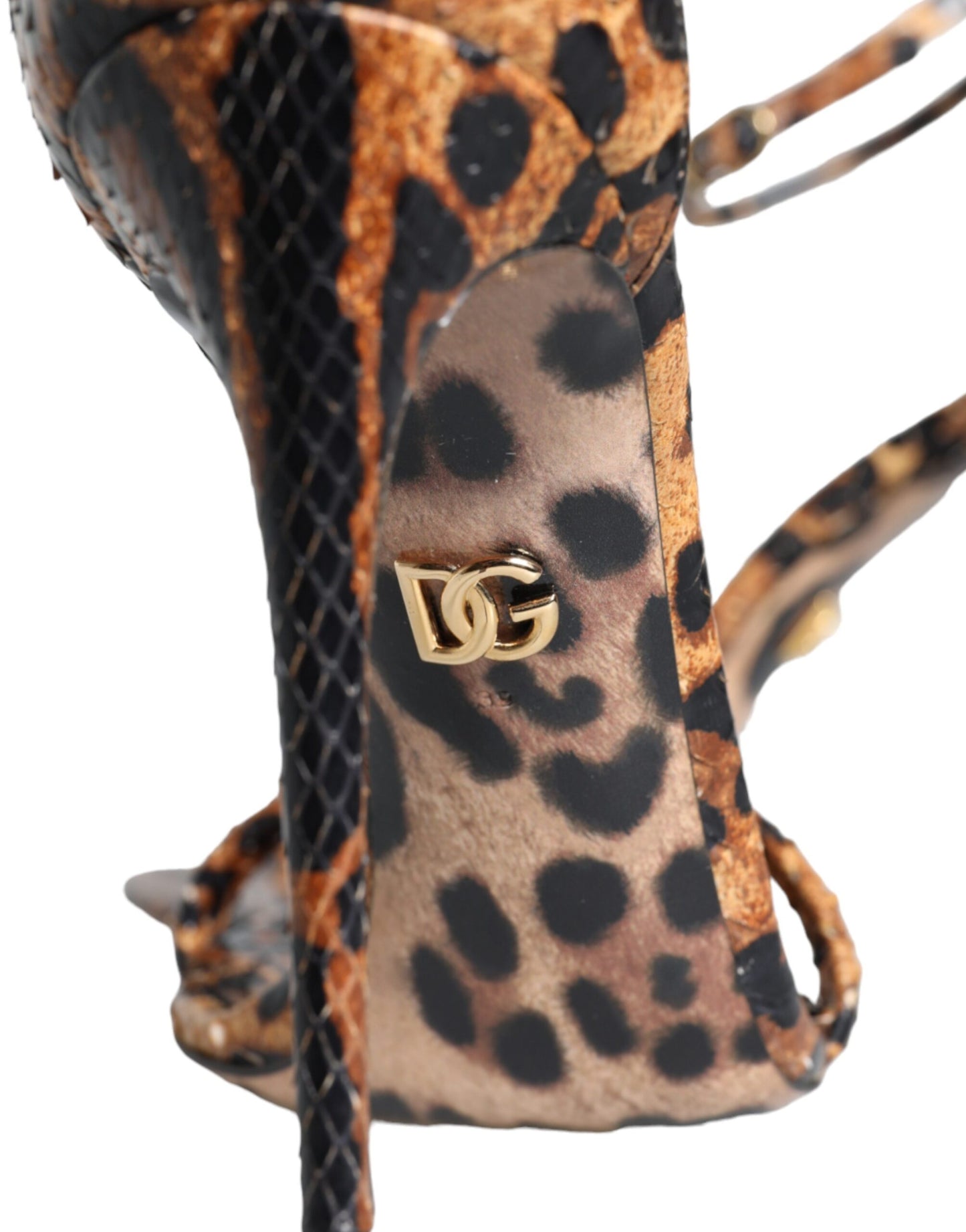 Dolce & Gabbana Brown Leopard Leather Ankle Strap Sandals Shoes EU39 / US8.5