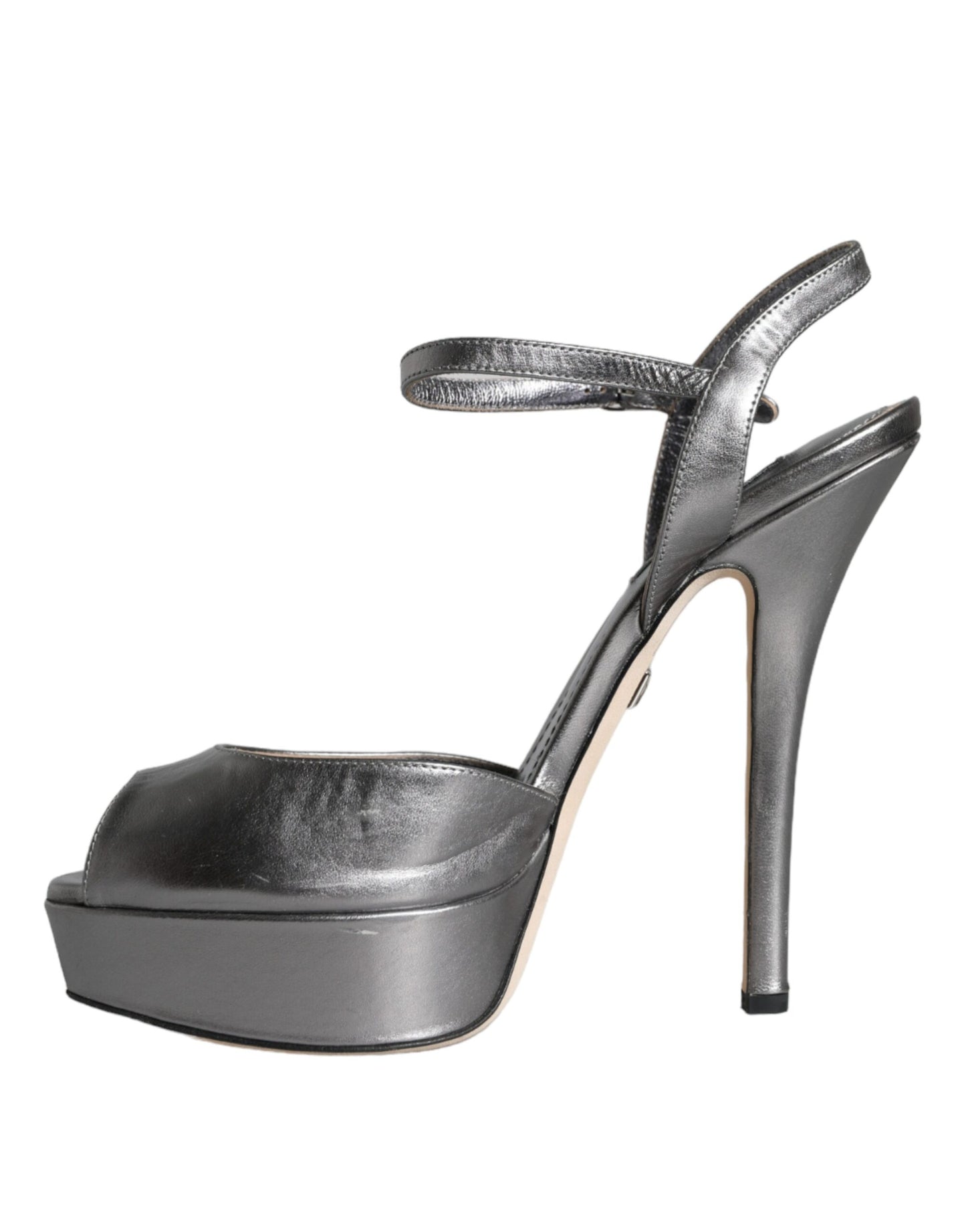 Dolce & Gabbana Metallic Silver Leather Keira Platform Sandals Shoes EU38 / US7.5