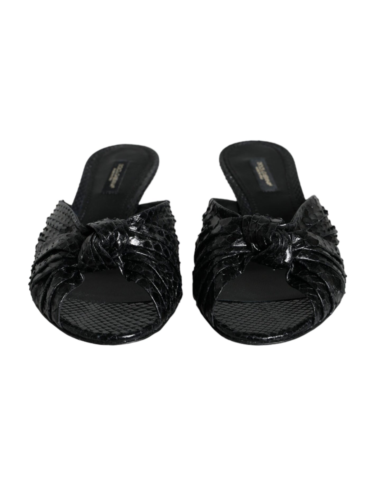 Dolce & Gabbana Black Leather Heels Slides Sandals Shoes EU37 / US6.5