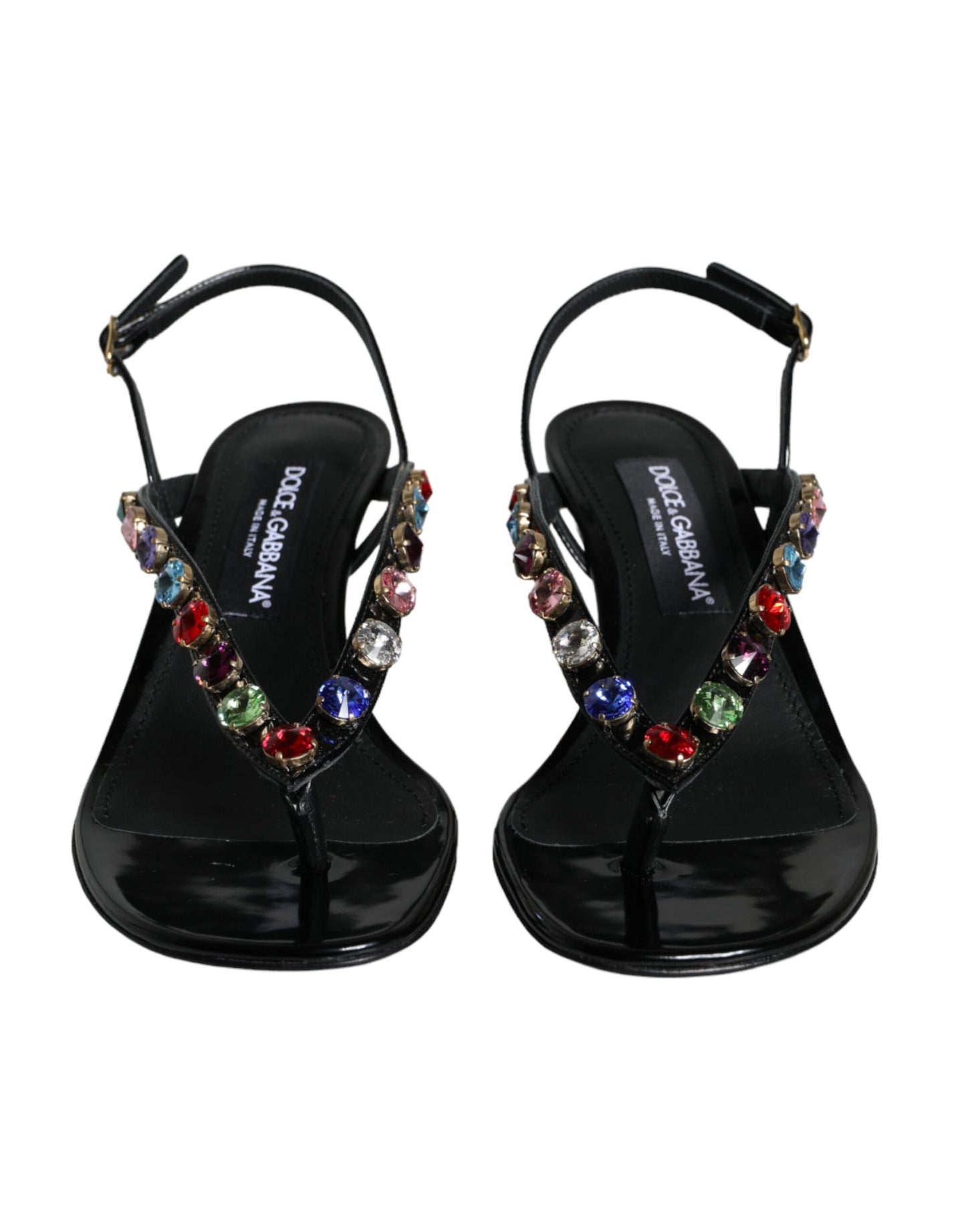 Dolce & Gabbana Black Leather Crystal Slingback Sandals Shoes EU39 / US8.5