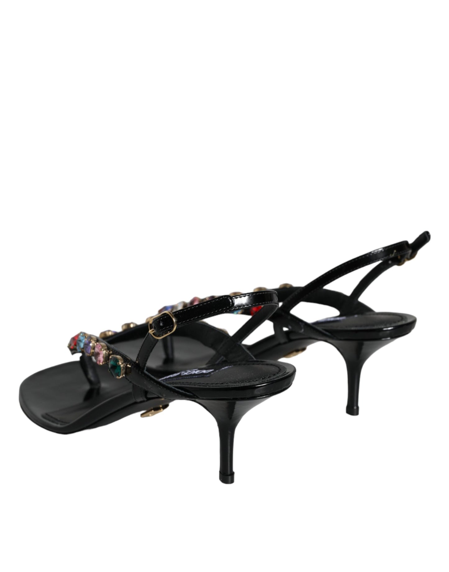 Dolce & Gabbana Black Leather Crystal Slingback Sandals Shoes EU39 / US8.5