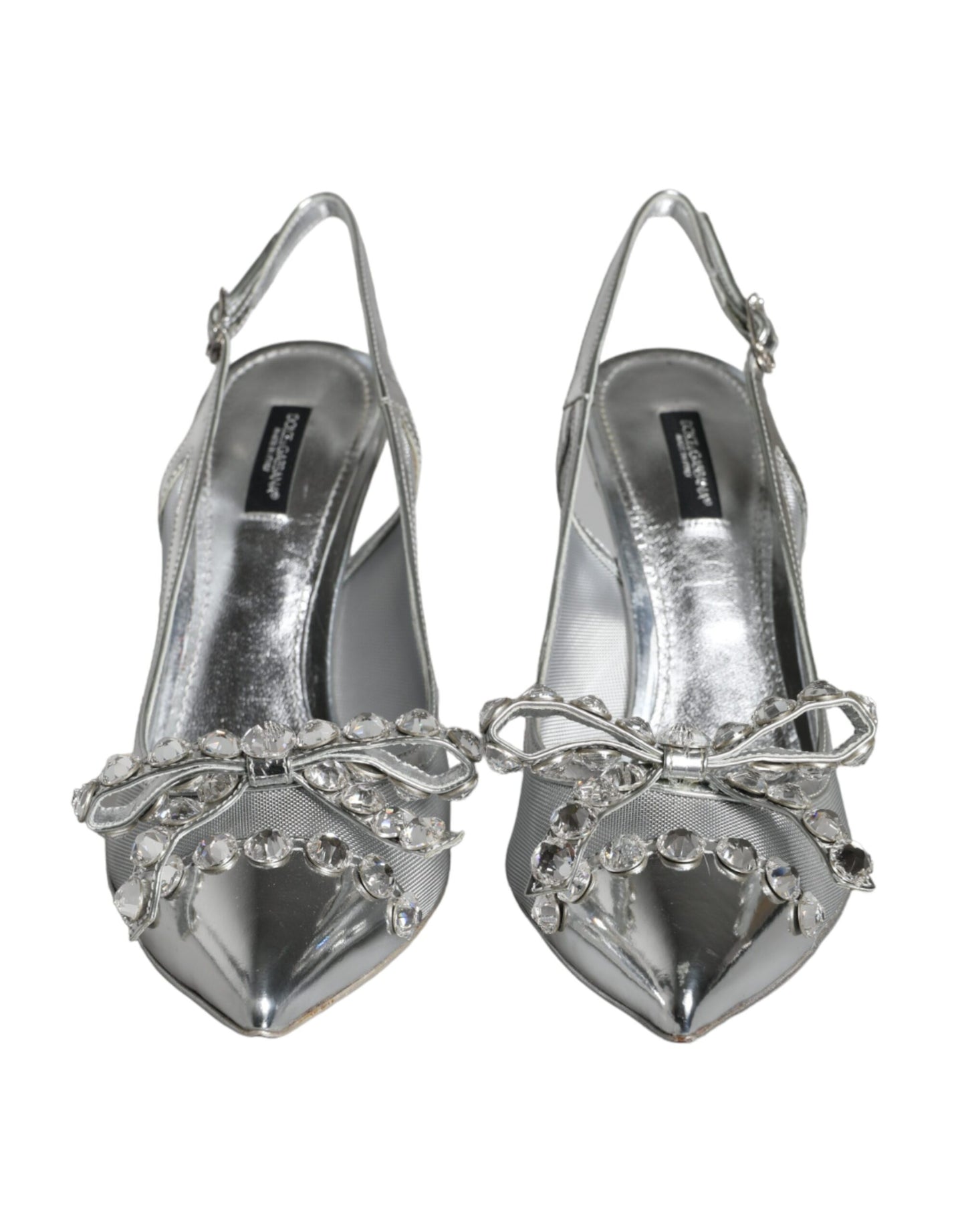 Dolce & Gabbana Silver Mesh Crystal Embellished Slingback  EU40.5 / US10