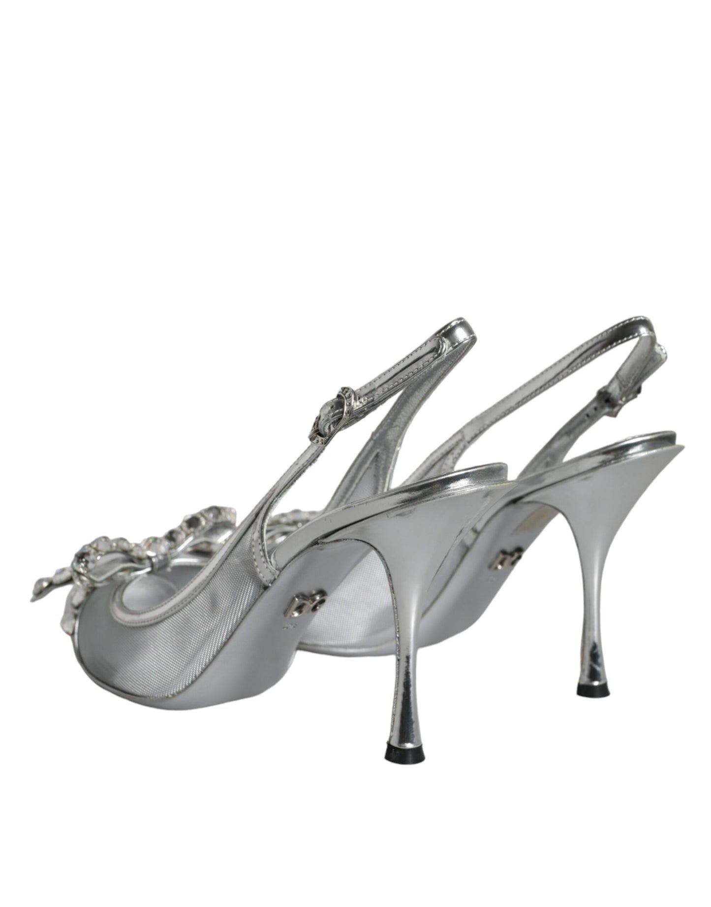 Dolce & Gabbana Silver Mesh Crystal Embellished Slingback  EU40.5 / US10