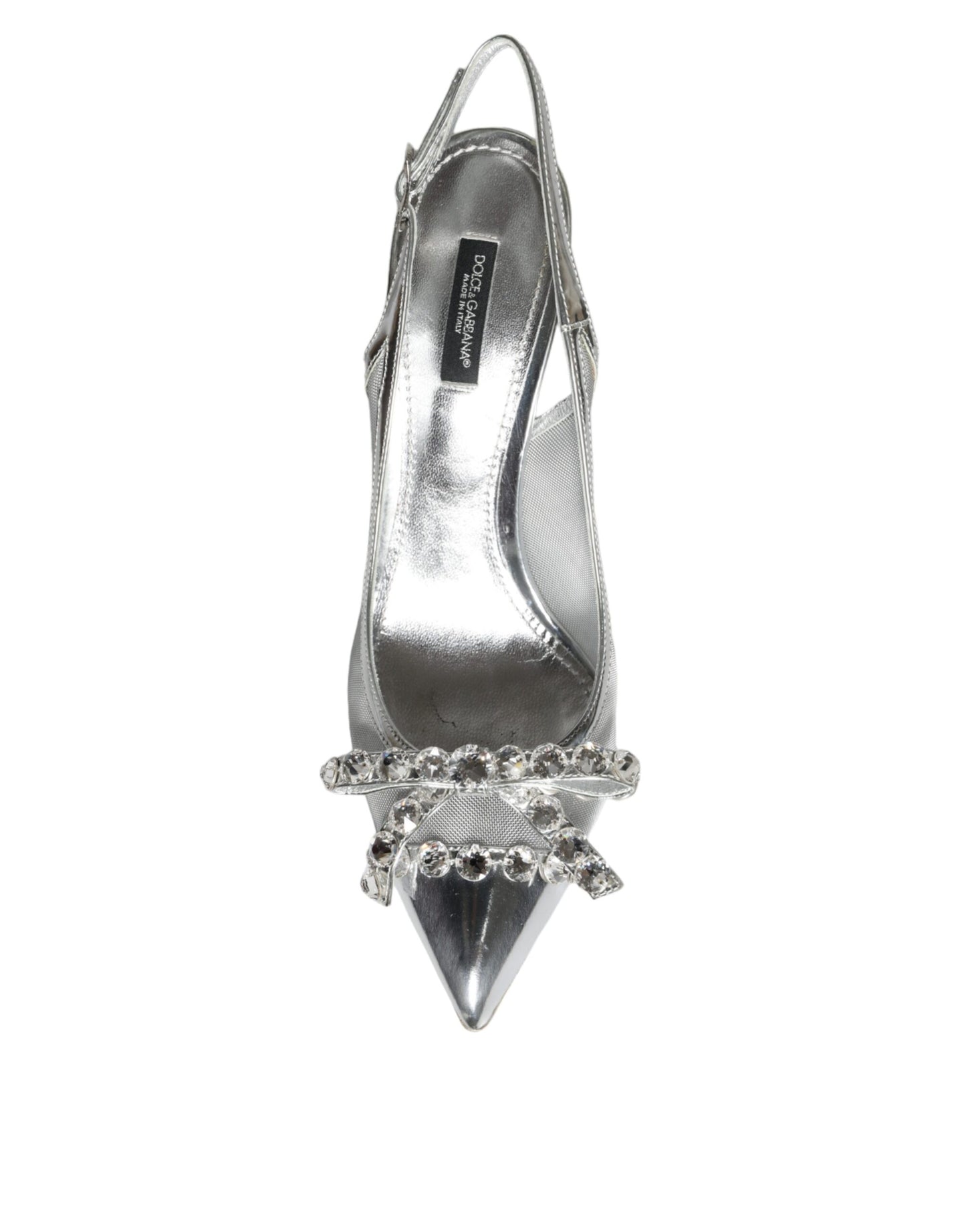 Dolce & Gabbana Silver Mesh Crystal Embellished Slingback  EU40.5 / US10