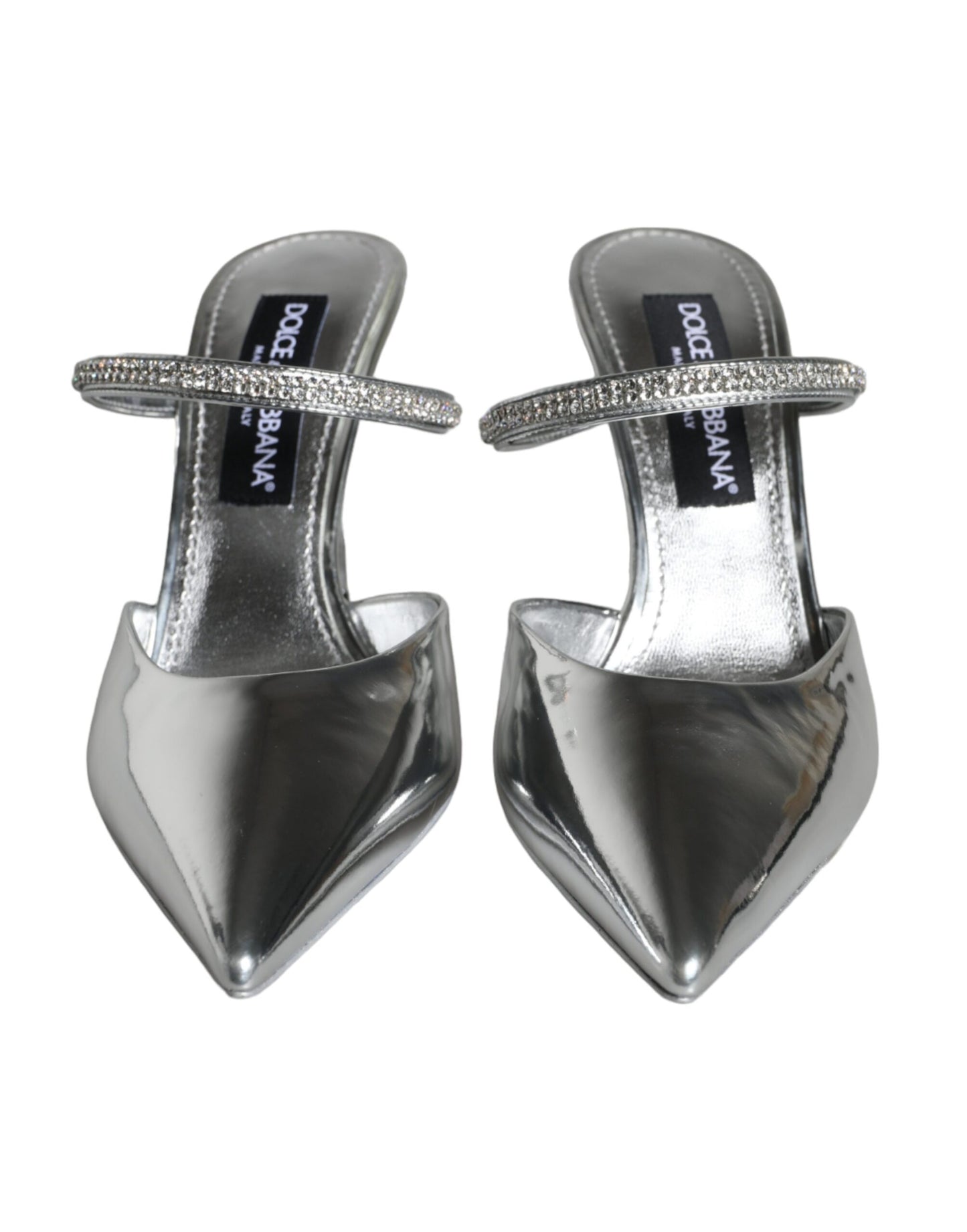 Dolce & Gabbana Silver Crystal Leather Slip On Sandals Shoes EU40 / US9.5