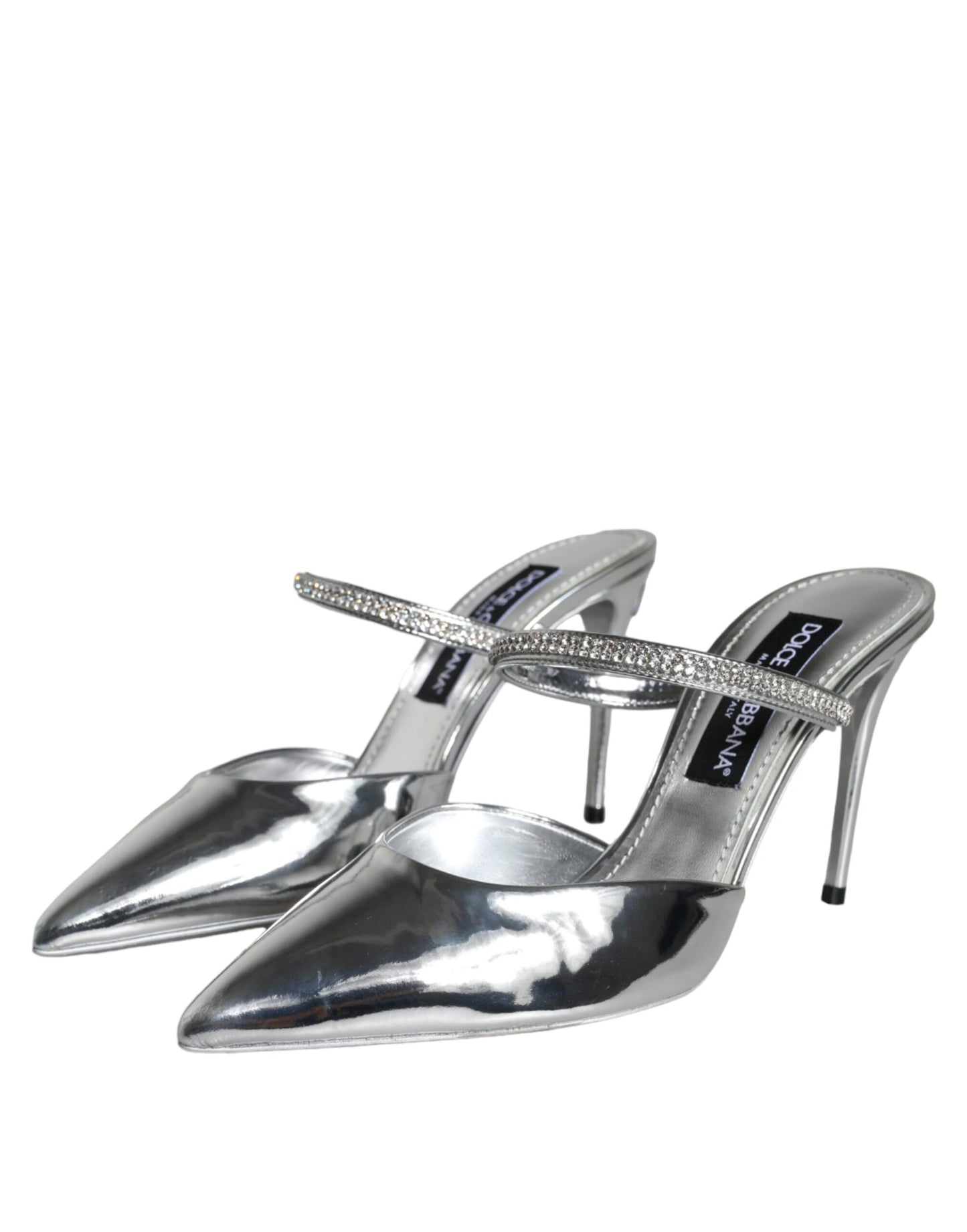 Dolce & Gabbana Silver Crystal Leather Slip On Sandals Shoes EU40 / US9.5