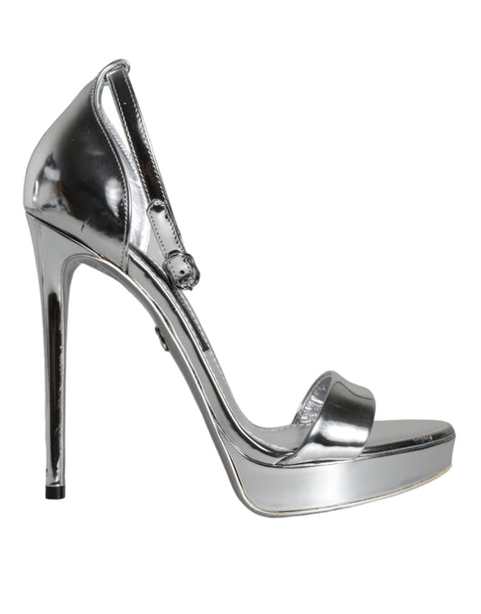 Dolce & Gabbana Silver KEIRA Heels Ankle Strap Sandals Shoes EU38 / US7.5