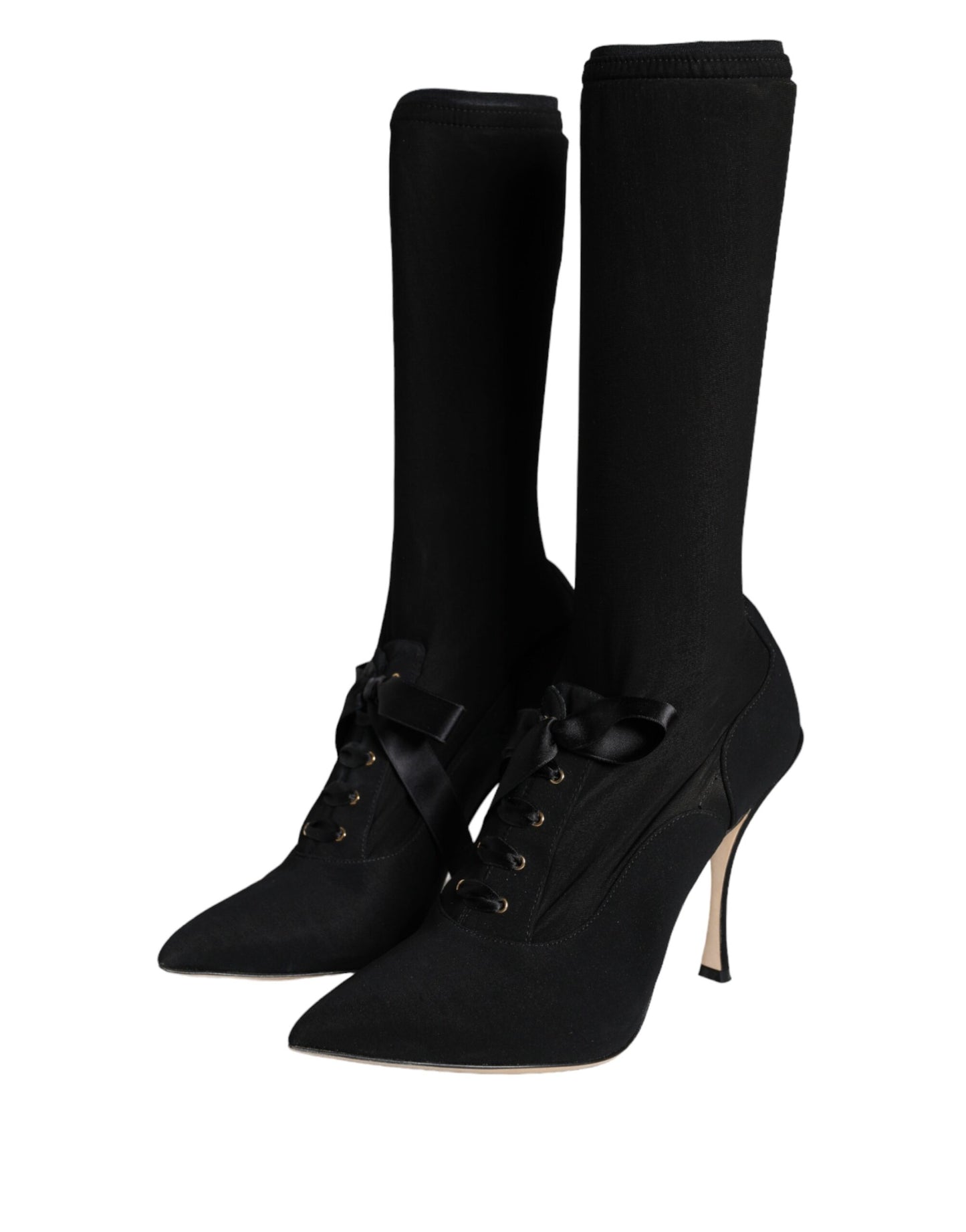 Dolce & Gabbana Black Stiletto Heels Mid Calf Boots Shoes EU38.5 / US8