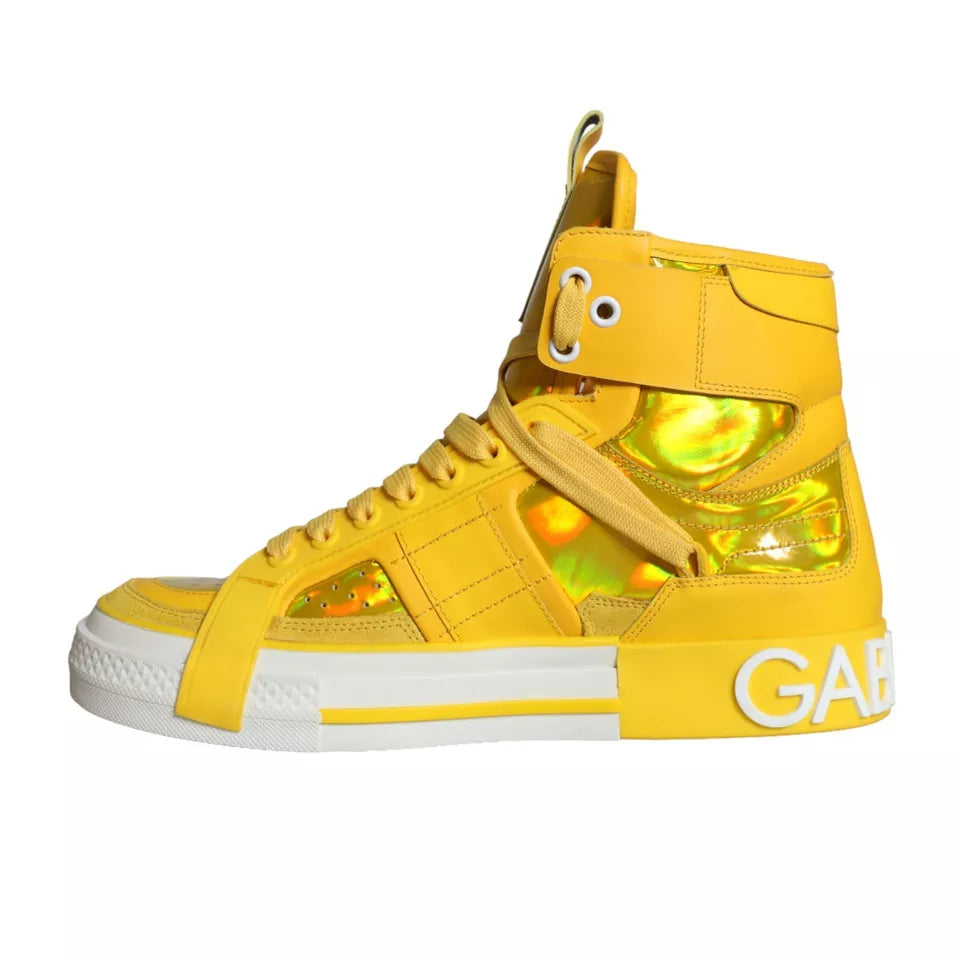 Dolce & Gabbana Yellow White Leather High Top Sneakers Shoes EU39 / US8.5