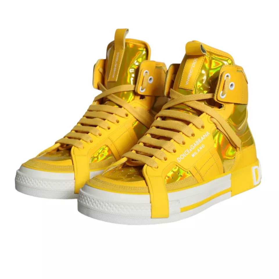 Dolce & Gabbana Yellow White Leather High Top Sneakers Shoes EU39 / US8.5