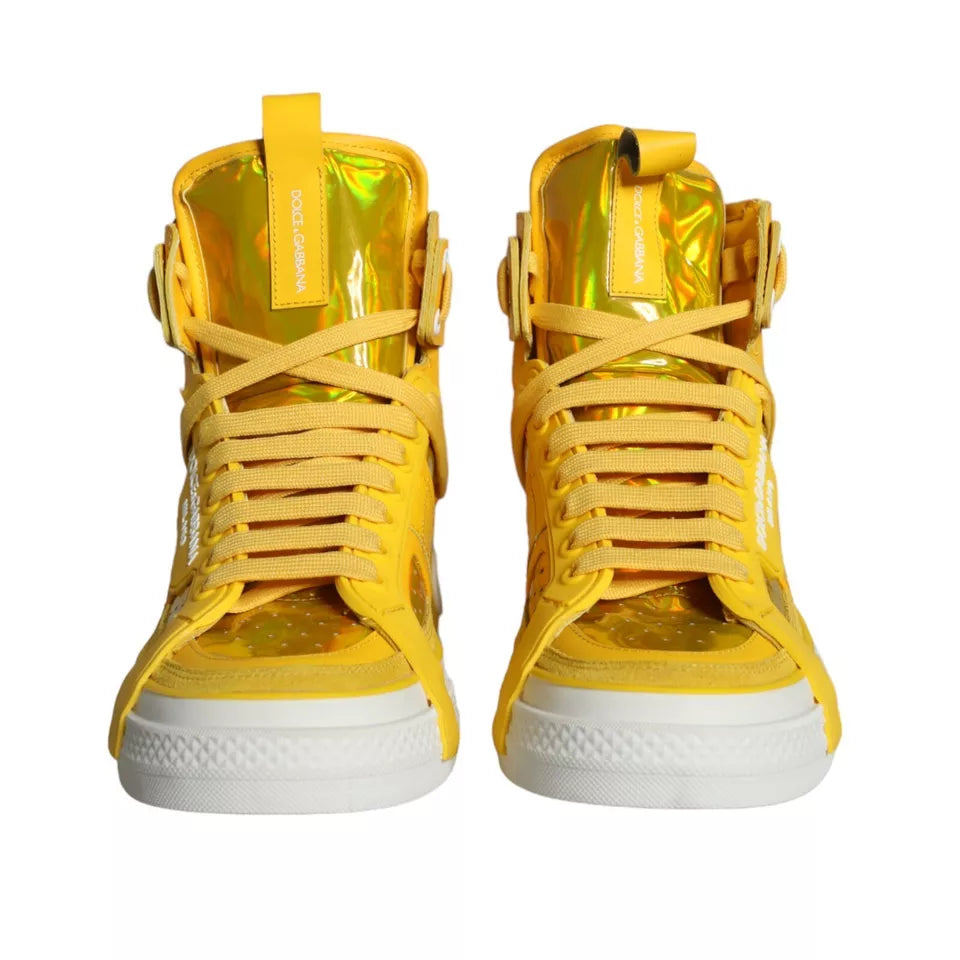 Dolce & Gabbana Yellow White Leather High Top Sneakers Shoes EU39 / US8.5