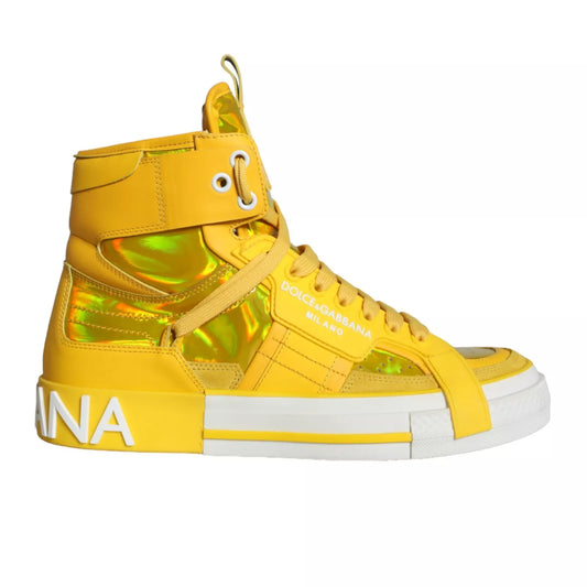 Dolce & Gabbana Yellow White Leather High Top Sneakers Shoes EU39 / US8.5