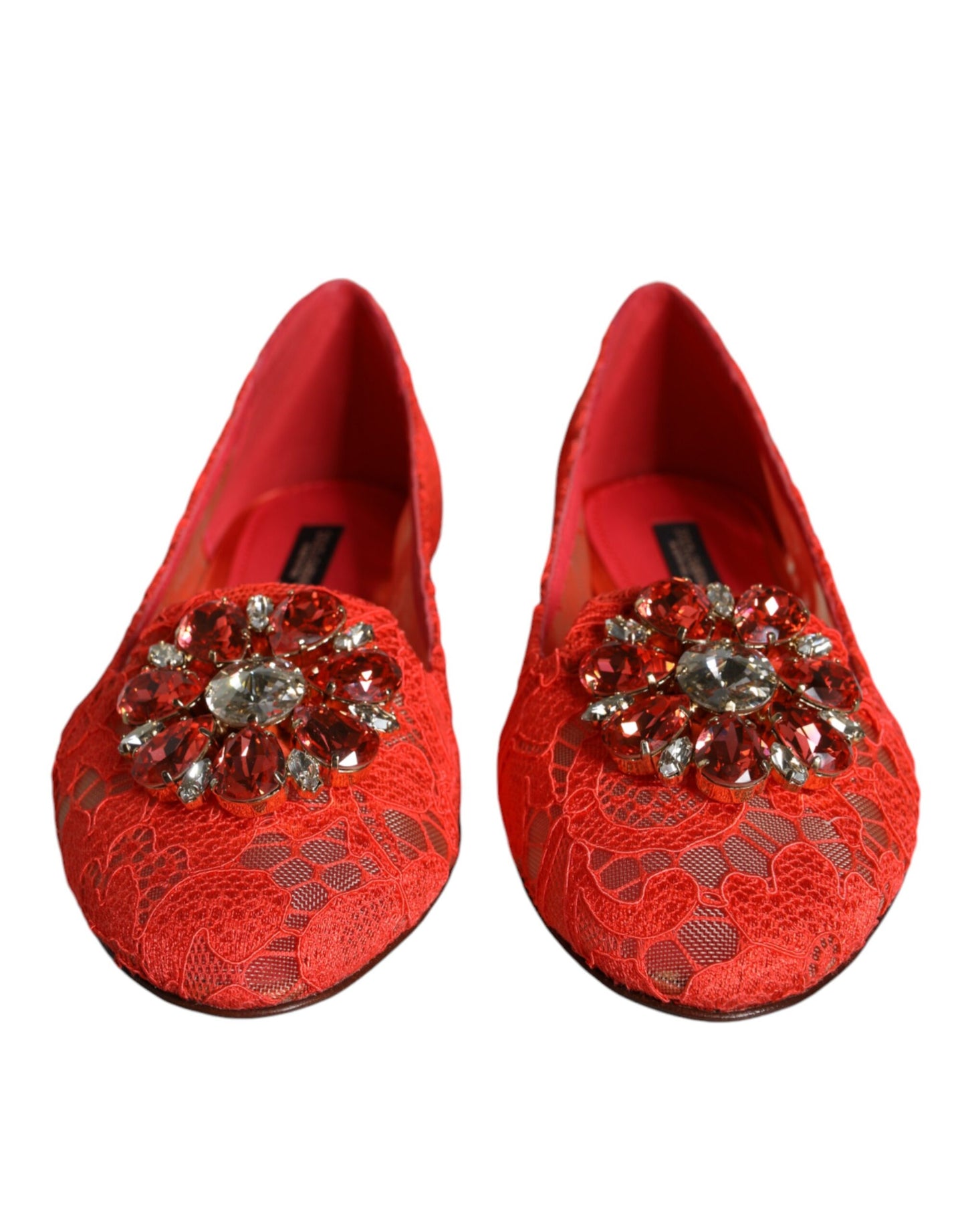 Dolce & Gabbana Coral Lace Crystal Ballet Flats Loafers Shoes EU35 / US5