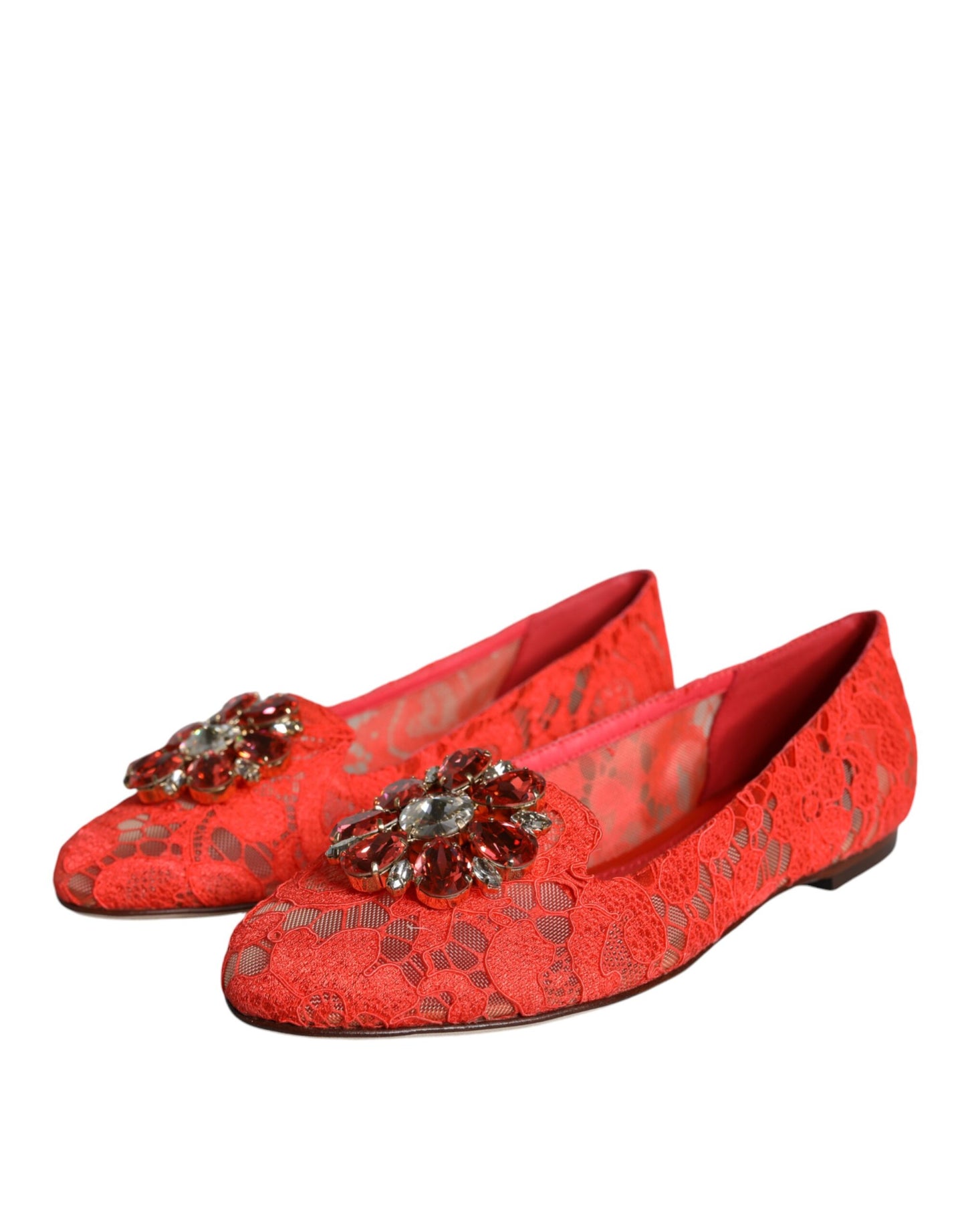 Dolce & Gabbana Coral Lace Crystal Ballet Flats Loafers Shoes EU35 / US5