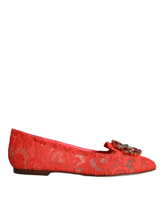 Dolce & Gabbana Coral Lace Crystal Ballet Flats Loafers Shoes EU35 / US5