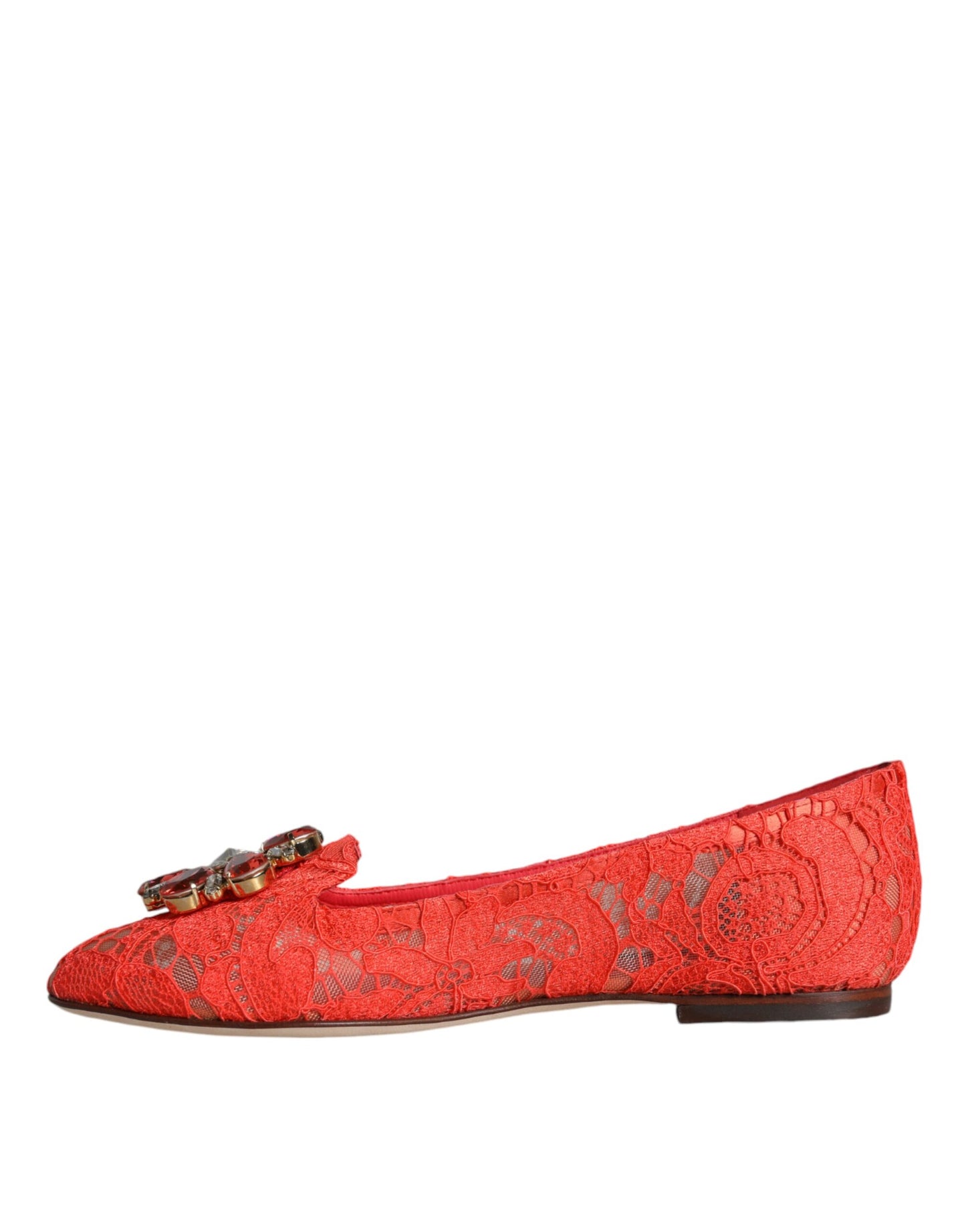 Dolce & Gabbana Coral Lace Crystal Ballet Flats Loafers Shoes EU35 / US5