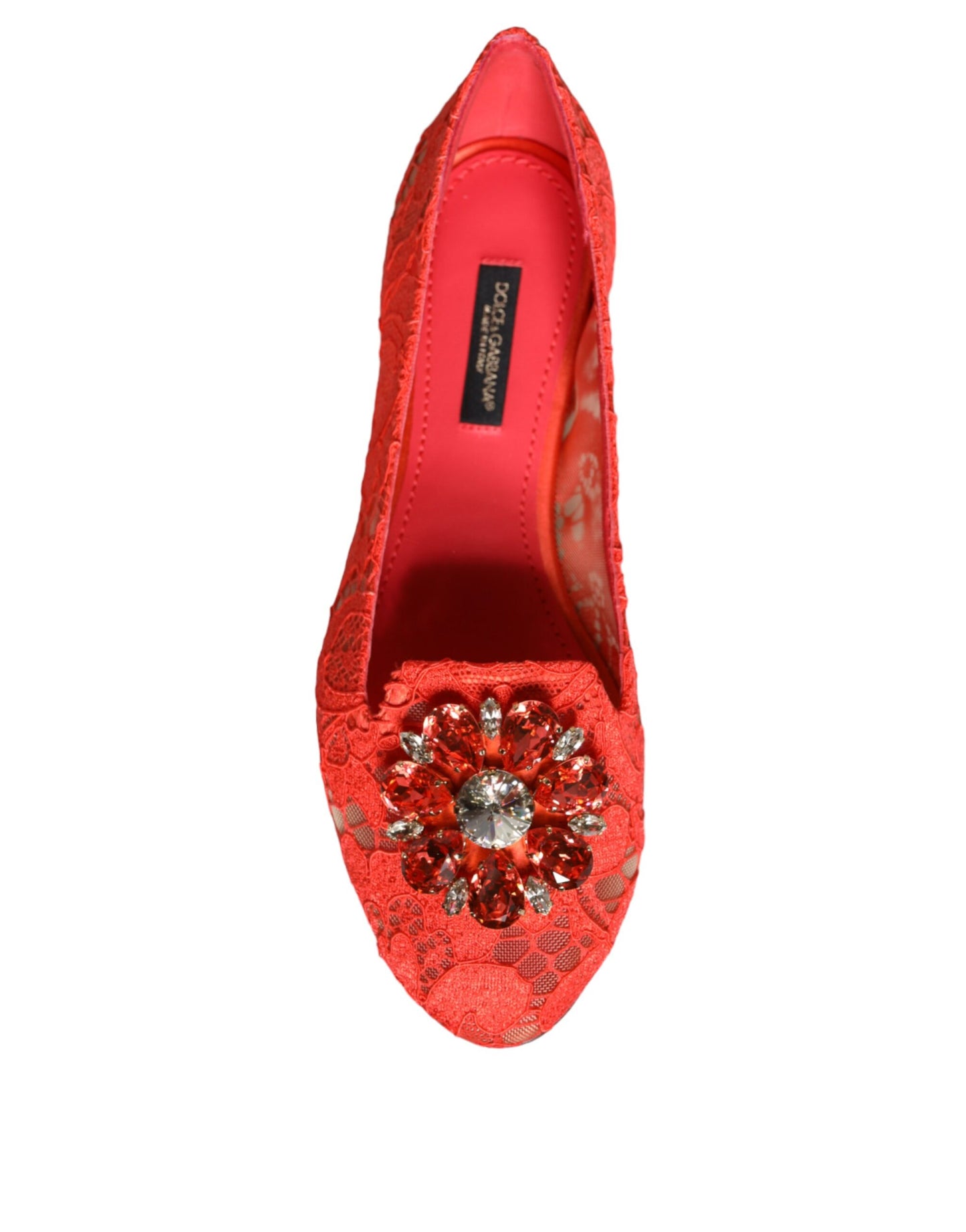 Dolce & Gabbana Coral Lace Crystal Ballet Flats Loafers Shoes EU35 / US5