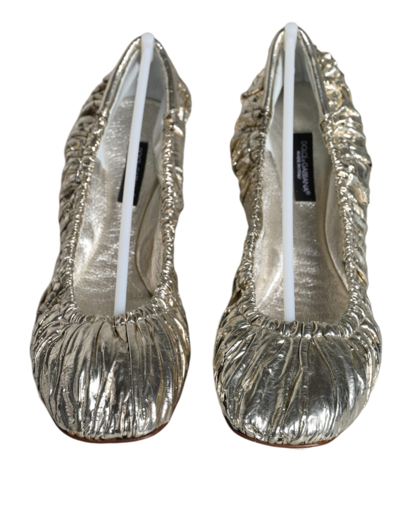 Dolce & Gabbana Silver Patent Leather Scrunch Ballet Flats Shoes EU39 / US8