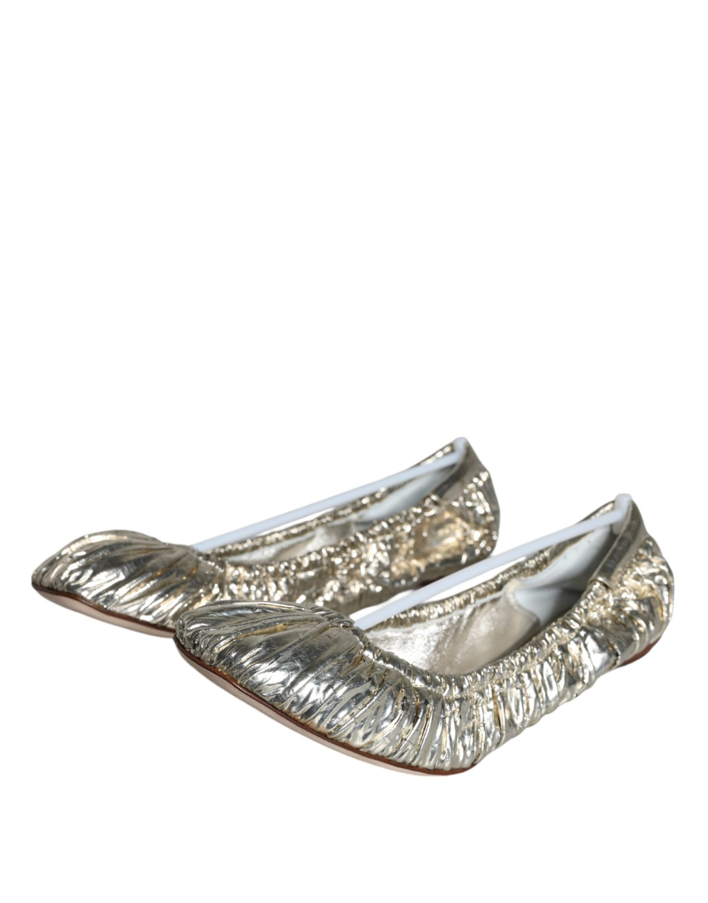 Dolce & Gabbana Silver Patent Leather Scrunch Ballet Flats Shoes EU39 / US8