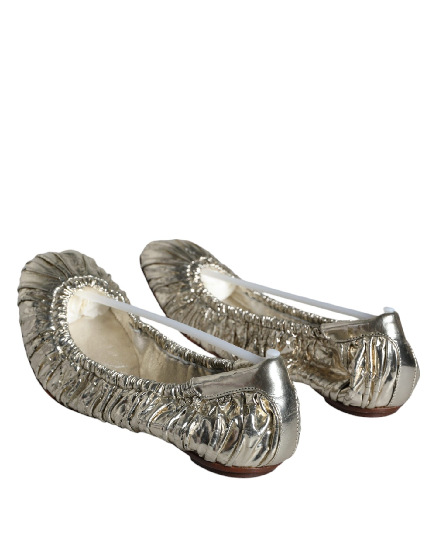 Dolce & Gabbana Silver Patent Leather Scrunch Ballet Flats Shoes EU39 / US8