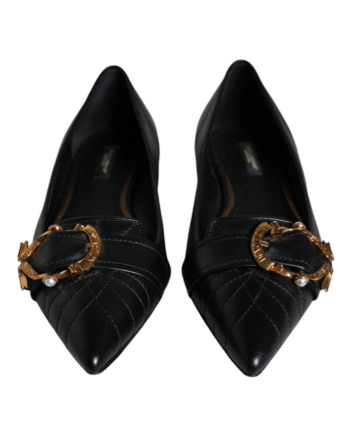 Dolce & Gabbana Black Devotion Leather Pointy Flats Shoes EU38 / US7