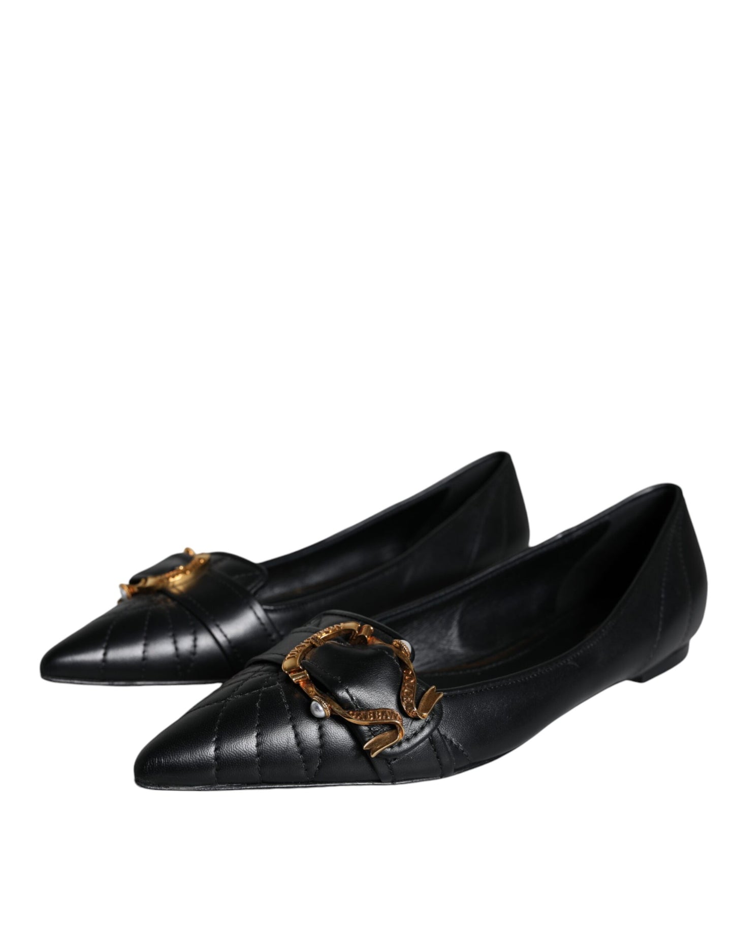 Dolce & Gabbana Black Devotion Leather Pointy Flats Shoes EU38 / US7